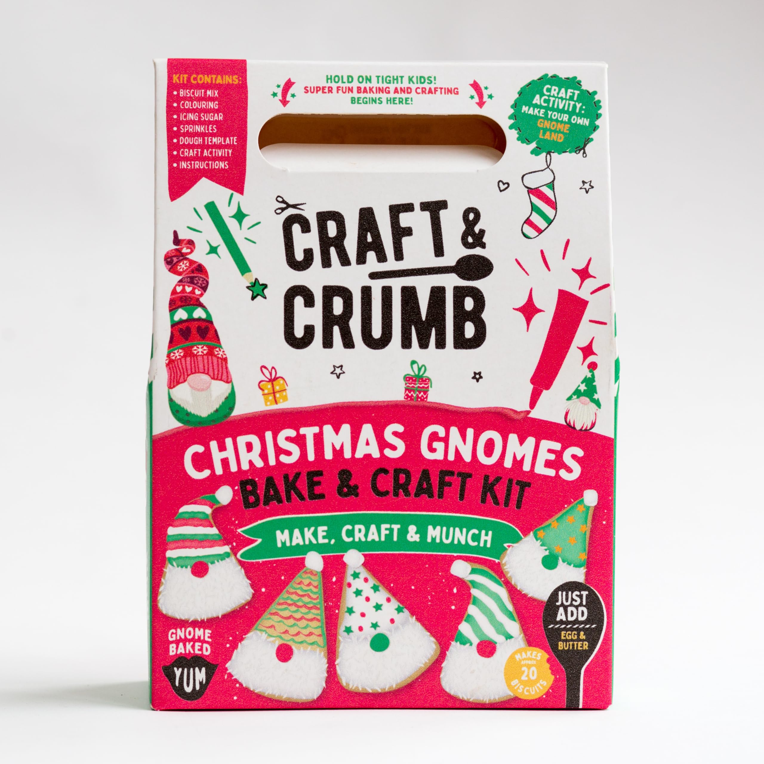Craft & Crumb Christmas Gnomes Bake & Craft Kit - Kids Baking Set - With Cookie Mix, Icing & Decorations - Fun Christmas Activity - Gifts for Kids - Stocking Filler