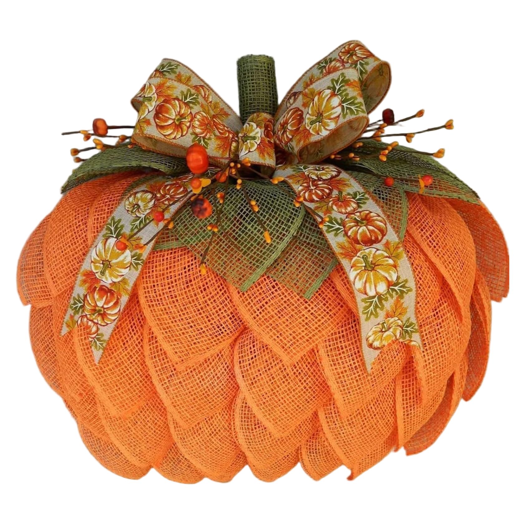 CAKEEYUM Halloween Wreaths for Front Door, Burlap Farmhouse Pumpkin Wreath with Bow & Berries, Hanging Fall Door Wreath for Halloween Thanksgiving Decor Pumpkin, Fall Wreat