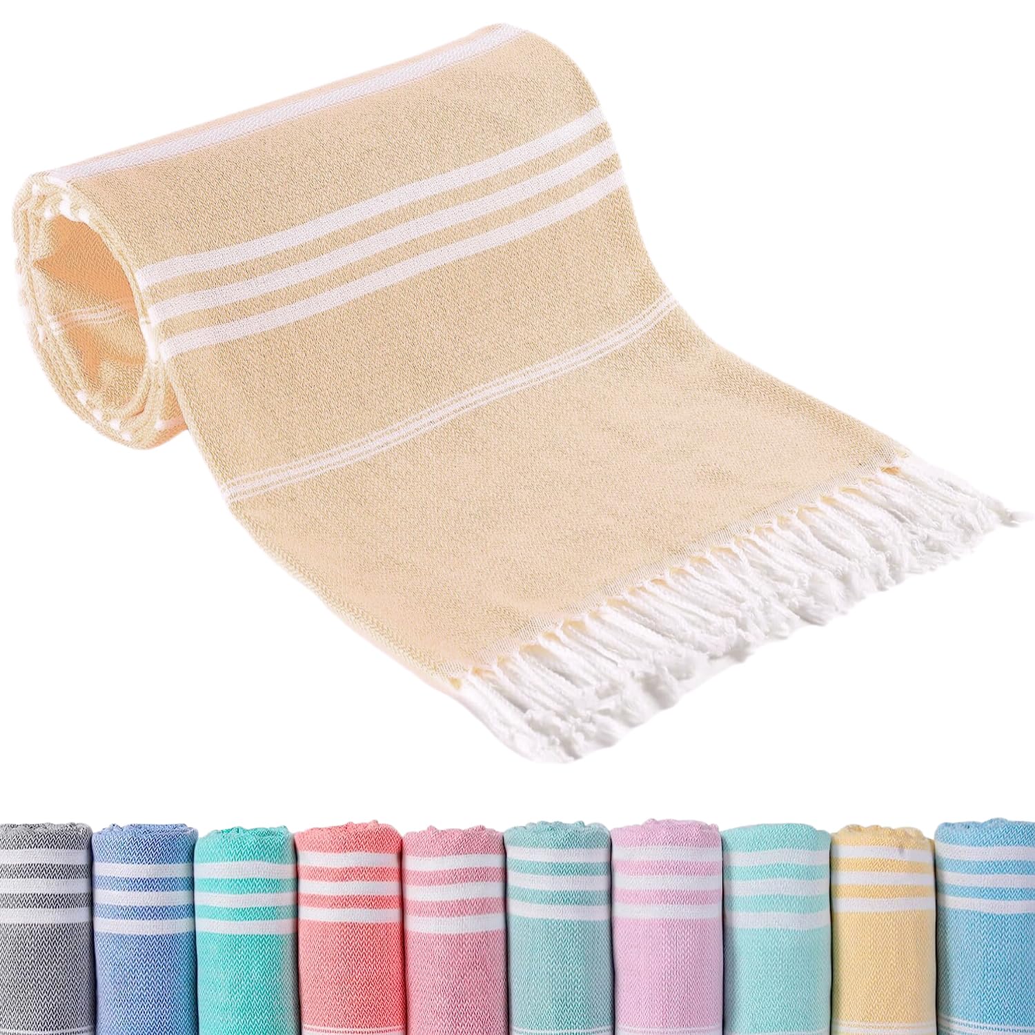 BananaHomeTurkish Beach Towel 35.4x71inch 100% Soft Cotton Sand Free Quick Dry Lightweight Travel Towel for Beach Gifts and Accessories (Beige, 90x180cm)
