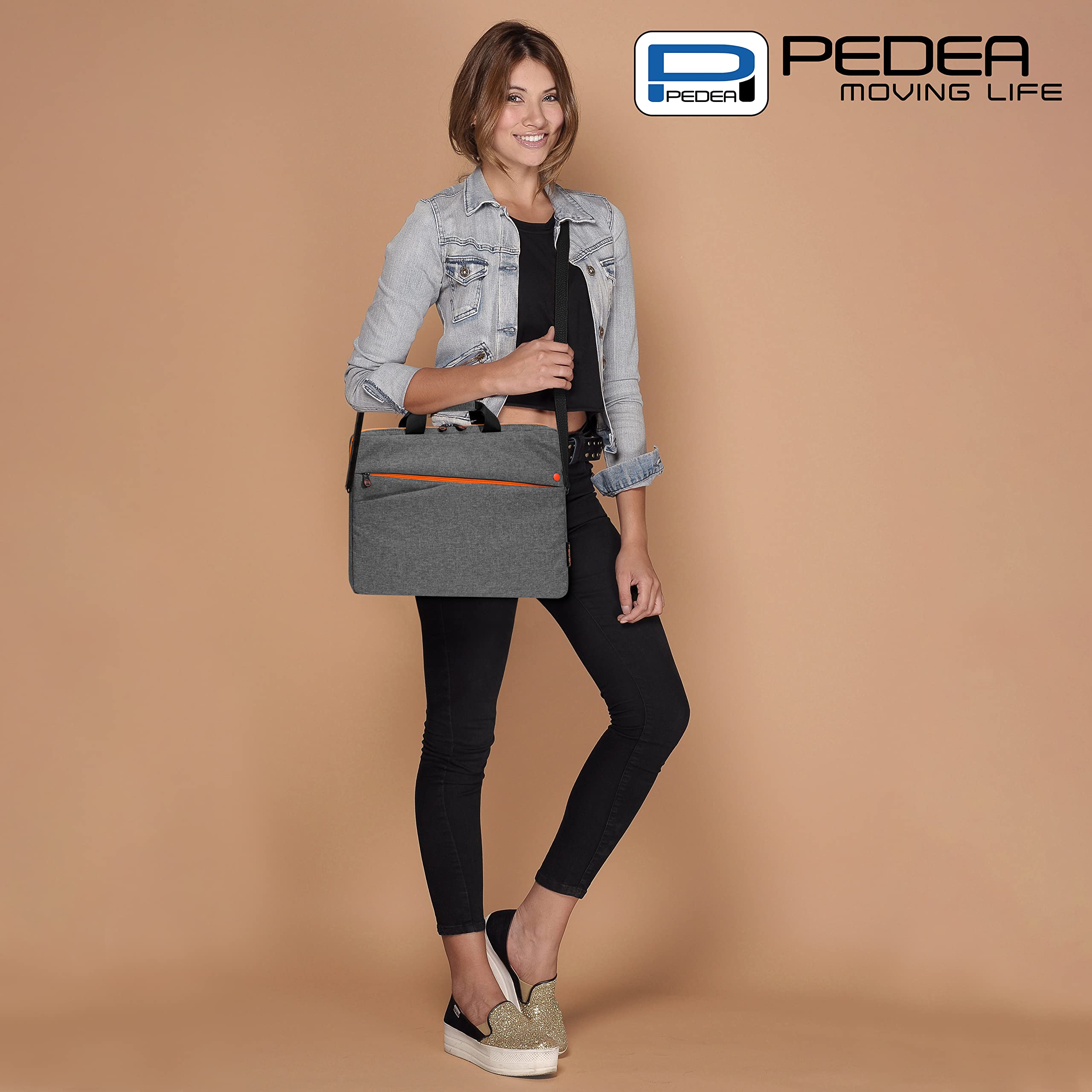 Pedea - Torba na laptopa *Fashion* torba na notebooka do 15,6 cala - torba na laptopa z paskiem na ramię - pokrowiec na laptopa szary/pomarańczowy - torba na notebooka dla kobiet i mężczyzn