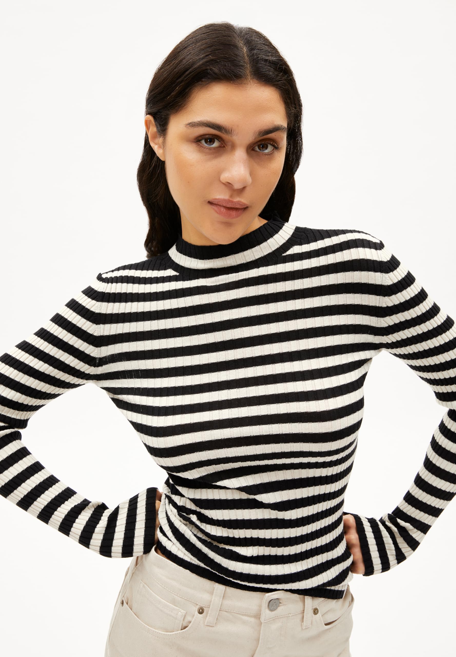 ARMEDANGELS Damen Pullover Slim Fit aus Bio-Baumwolle ALAANIA Striped Fitted