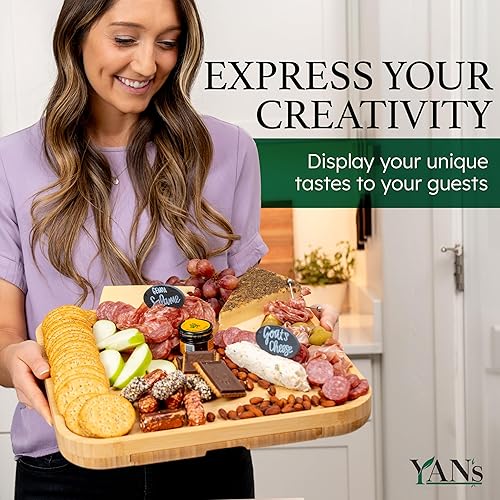 Miniatura 3 de YAN's Juego de tablas de queso de bambú para charcutería, juego de tablas de charcutería extragrande, bandeja de charcutería, regalos únicos para