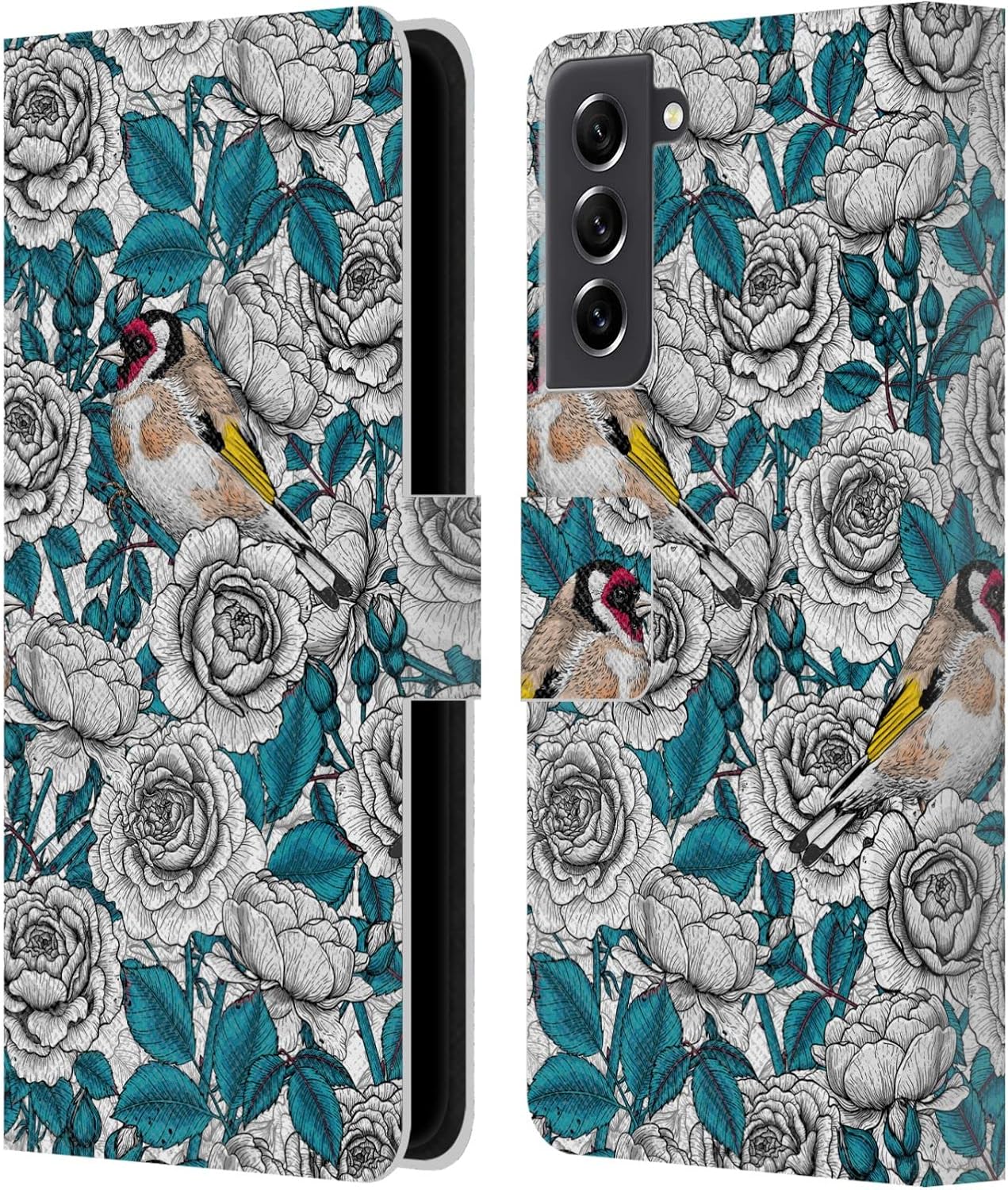 Head Case Designs Officially Licensed Katerina Kirilova White Rose & Birds Floral Patterns Leather Wallet Case Compatible with Samsung Galaxy S21 FE 5G