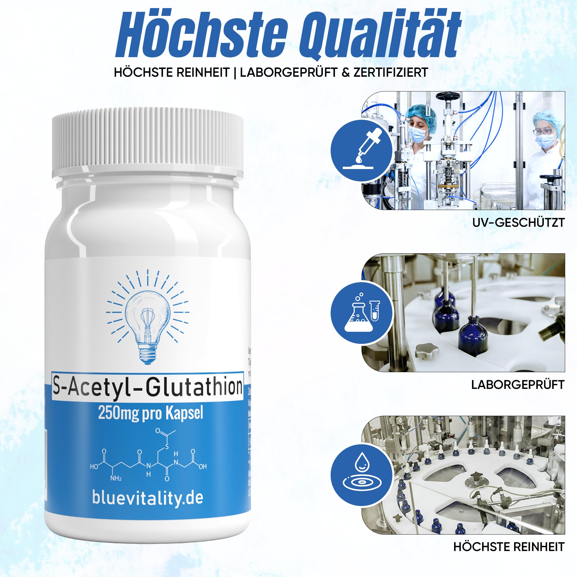 S-Acetyl Glutathion | 250mg pro Kapsel | 60 Kapseln | hochdosiert & stabilisiert | Hohe Bioverfügbarkeit | vegan & laborgeprüft