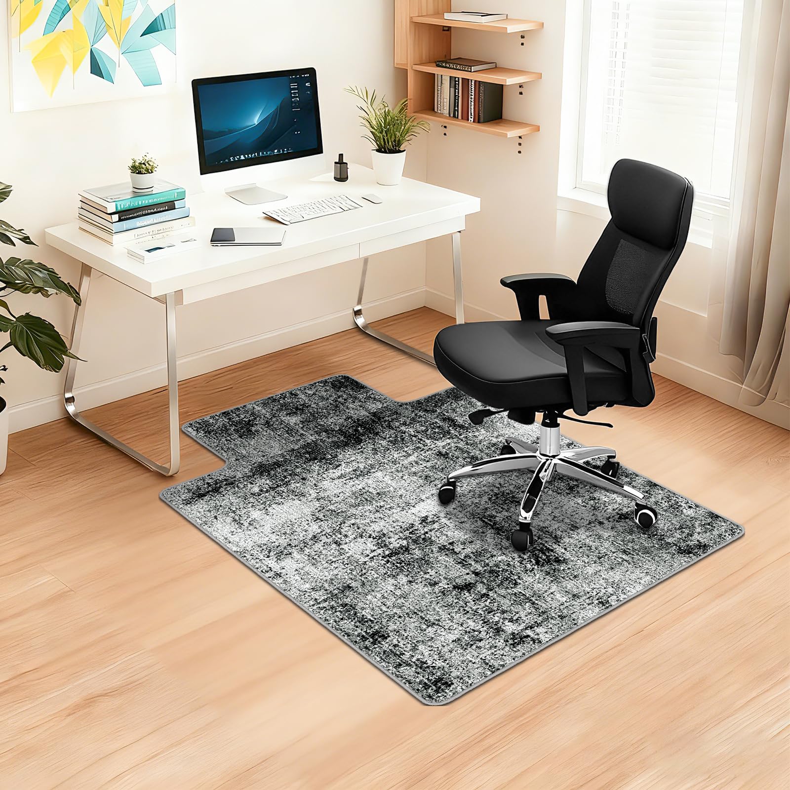 Capslpad Office Chair Mats for Hardwood Floor 90x120cm Non-Slip Modern Abstract Home Multi Purpose Chair Mat Low Pile Floor Protectors Computer Chair Carpet Mat for Tile Laminate Rolling Chair, Black — image 1