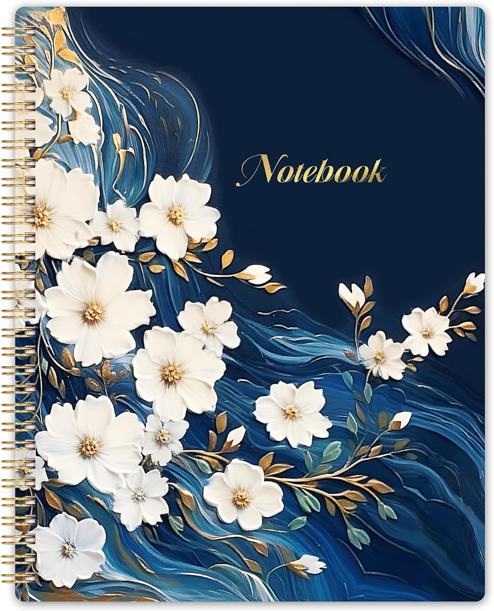 Spiral Notebook - Notebook Spiral Bound, Notebooks Journal with Thick Paper & Back Pocket, with Twin-Wire Binding, College Ruled Notebooks, 8.5 x 11 (160 Pages, Floral)