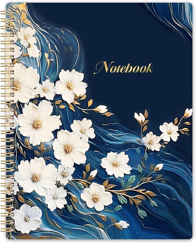 Spiral Notebook - Notebook Spiral Bound, Notebooks Journal with Thick Paper & Back Pocket, with Twin-Wire Binding, College Ruled Notebooks, 8.5 x 11 (160 Pages, Floral)