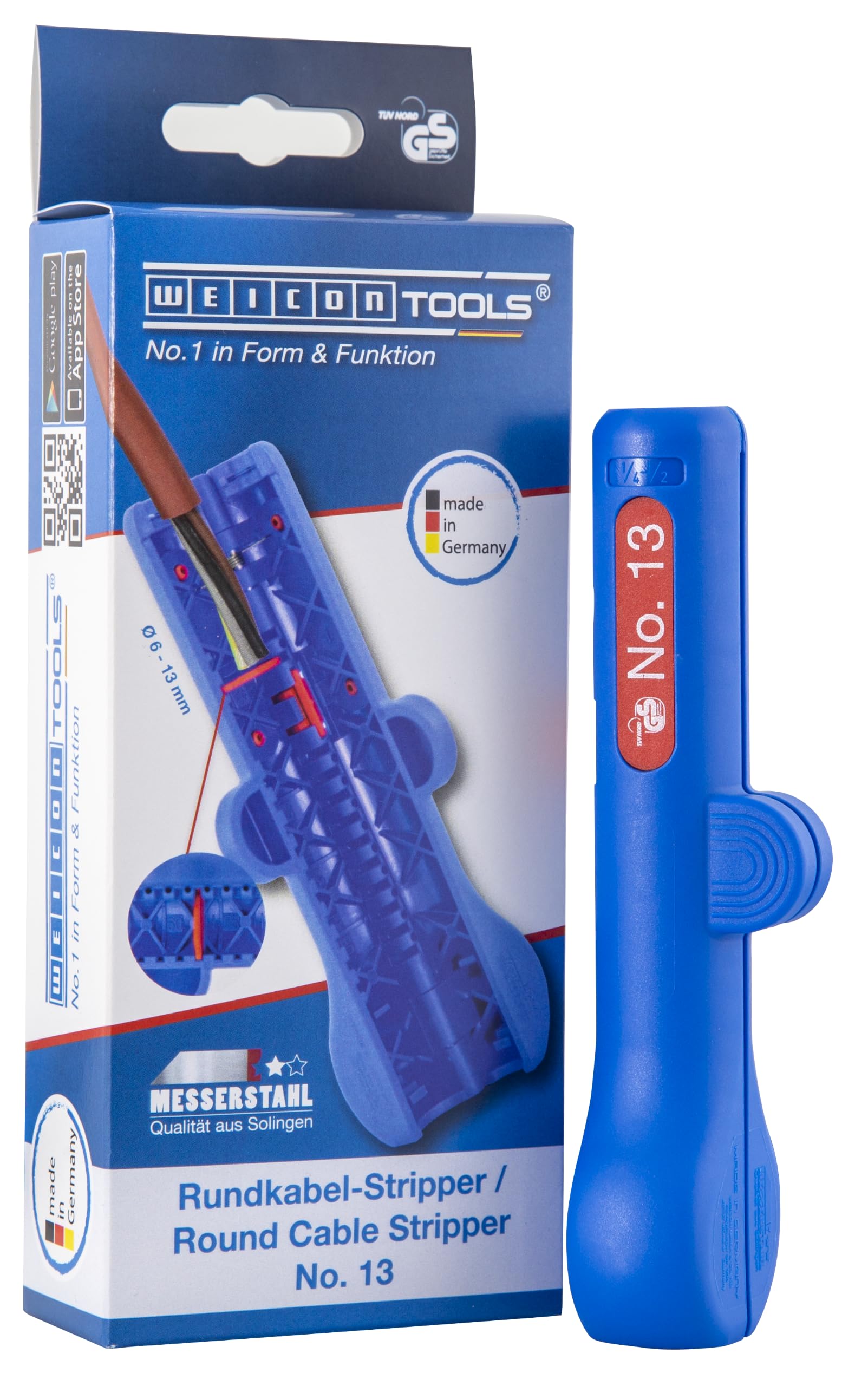 WEICON TOOLS Spelafili Tondi n. 13 per Cavi Tondi e Umidi da 6-13 mm Ø, Strumento di Spelatura in Poliammide Rinforzato con Fibra di Vetro, Made in Germany