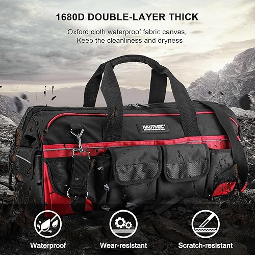 Miniatura 6 de HAUTMEC HT0284 - Bolsa de herramientas profesional grande de 24 pulgadas, bolsa de herramientas de doble capa de tela de doble capa resistente con