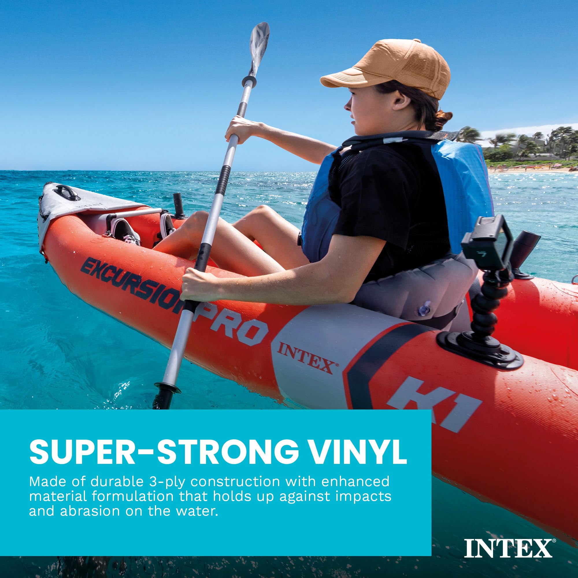 INTEX 68303EP Excursion Pro K1 Inflatable Kayak Set: Includes Deluxe 86in Aluminum Oars and High-Output Pump – SuperTough PVC – Adjustable Bucket Seat – 1-Person – 220lb Weight Capacity — Amazon image 4