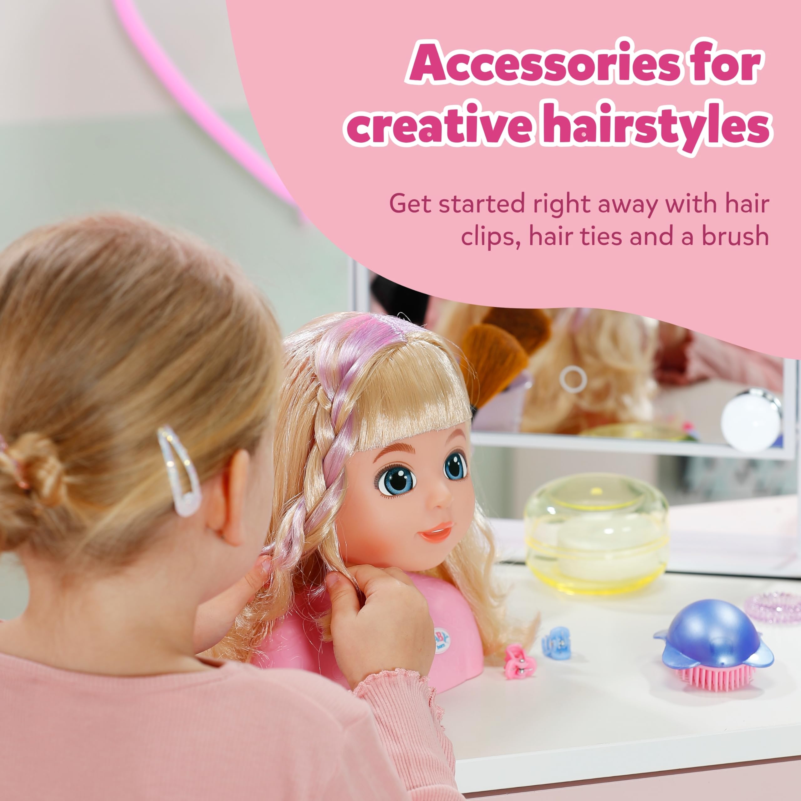 BABY born Styling Head Carla Nylon Hair - Includes Hair Clips, Ribbons & Brush - Suitable for Children Aged 3+ - Image 4