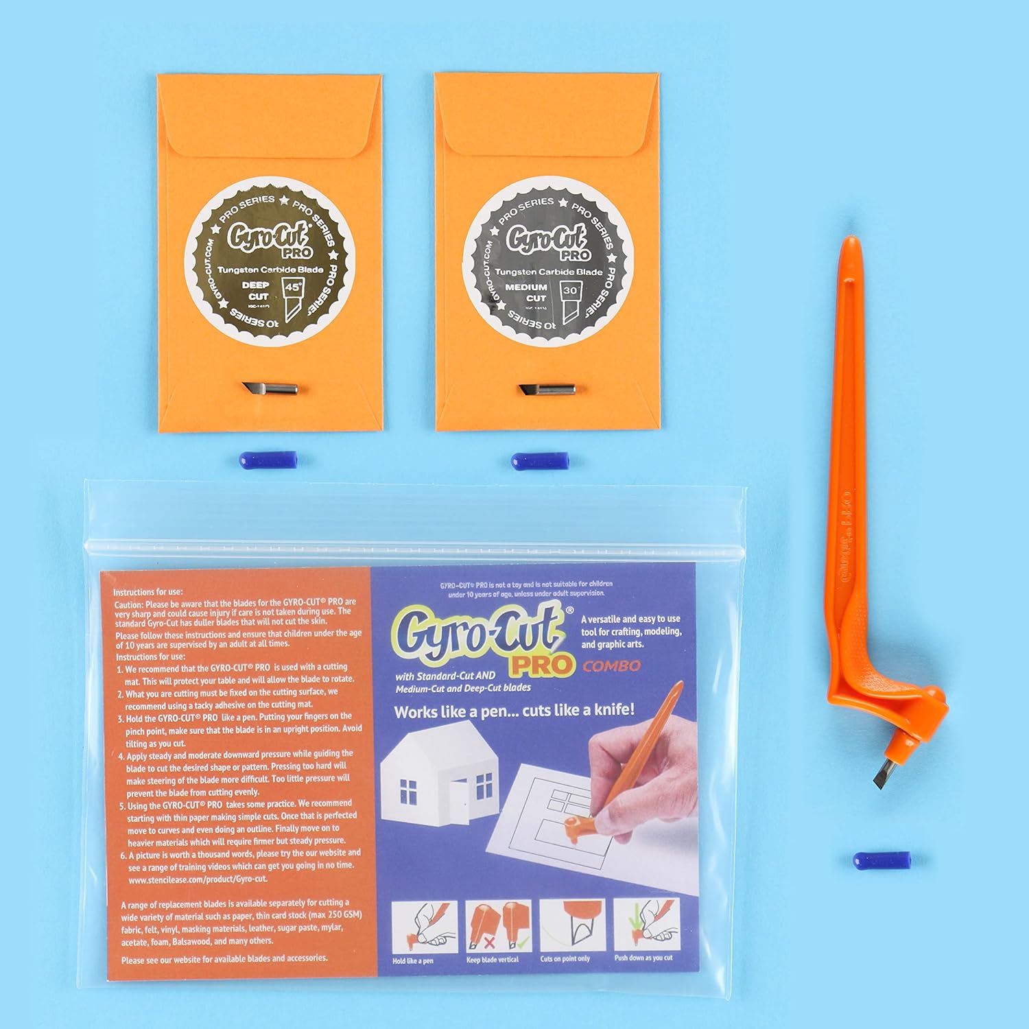 Gyro-Cut® PRO VALUE PACK | Latest Version from Crafty Brands | All 3 Blades types included | Papercraft and Stencil making made smooth