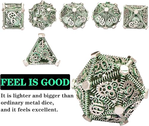 Miniatura 2 de DND - Juego de dados de metal, UBEUCK 7 piezas de dados de metal DND para cajas de juegos de mesa de Calabozos y Dragones (verde engranaje)