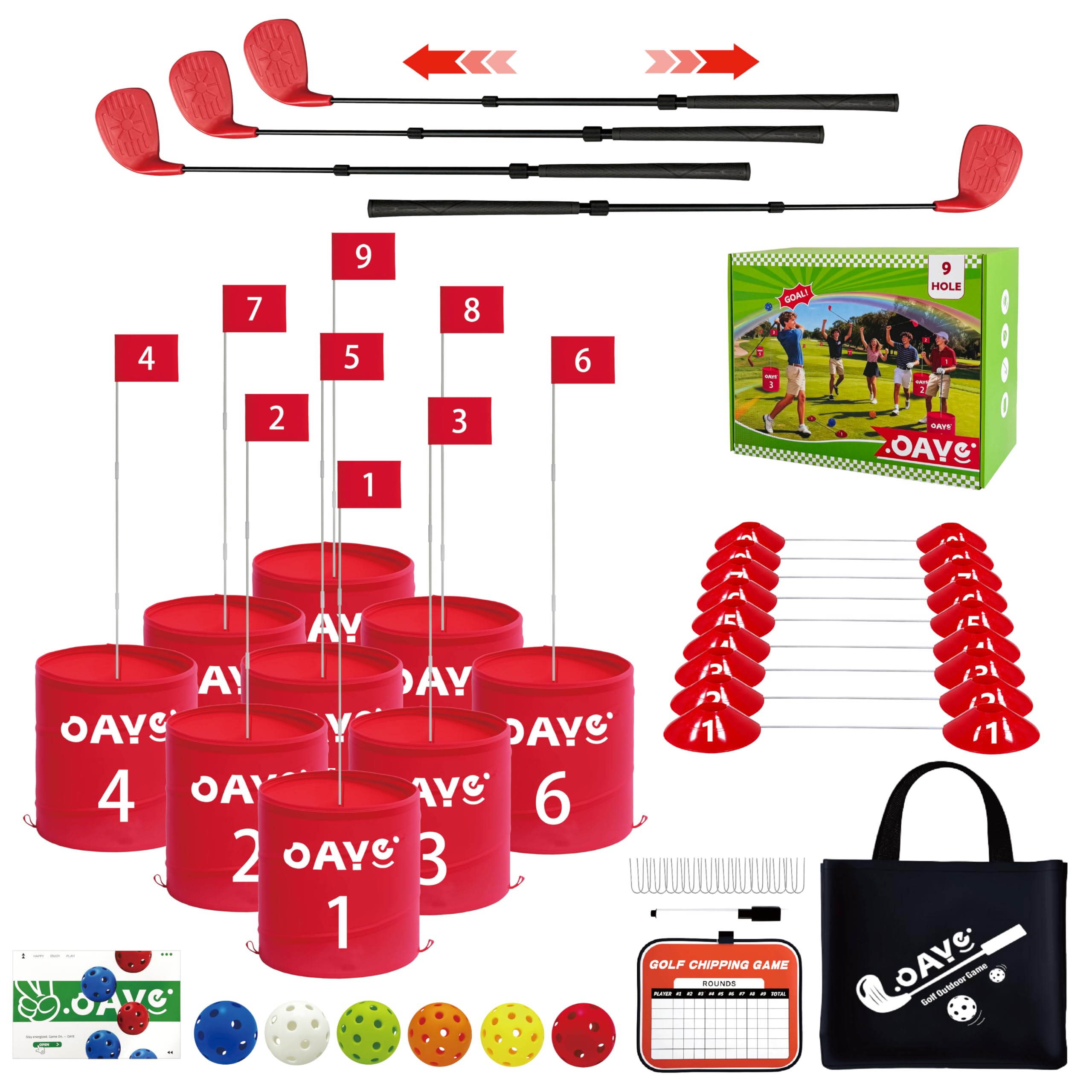 Photo 1 of OAYE Backyard Golf Outdoor Games - Ultimate 9 Holes Golf Game Set with 3 Right + 1 Left Clubs, Lawn Golf Training for Adults & Amateur, Course Play Outdoor, Lawn, Park, Beach, Yard