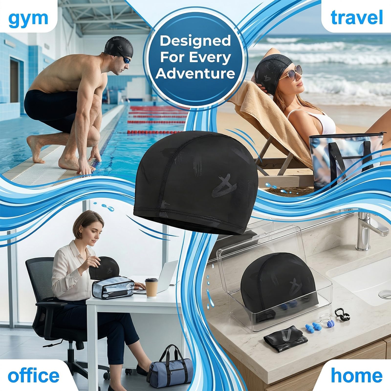 1 Unidad Gorro De Baño Para Adultos, Tejido Pu Flexible, Estampado Con La Letra A, Elástico Cómodo, Para Natación Unisex Hombre/Mujer, Duradero