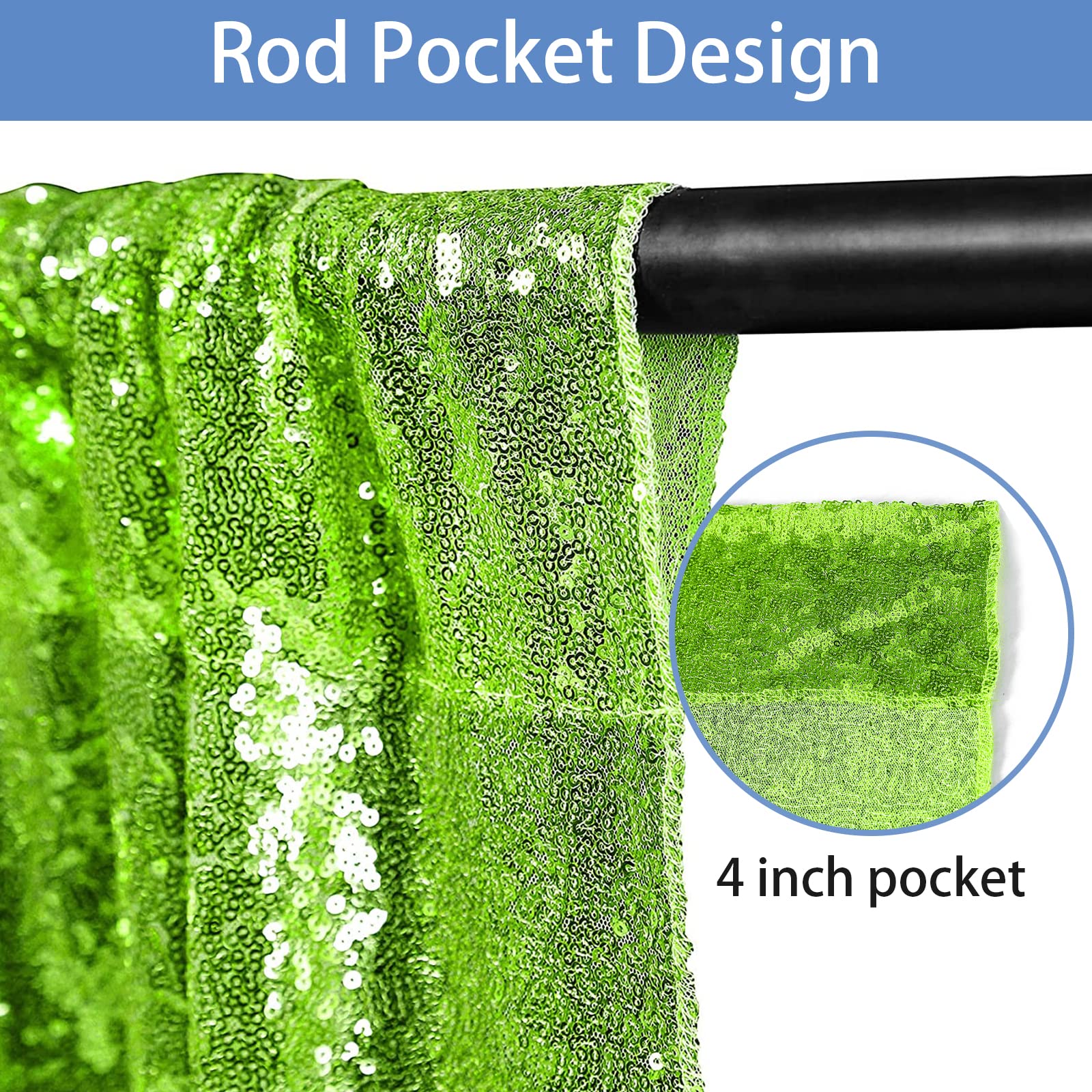 Hahuho Light Green Sequin Backdrop Curtain, 2PCS 2FTx8FT Glitter Backdrop Curtain for Parties, Christmas, Wedding, Banquet Decoration?2 Panels, 2FT x 8FT, Green?