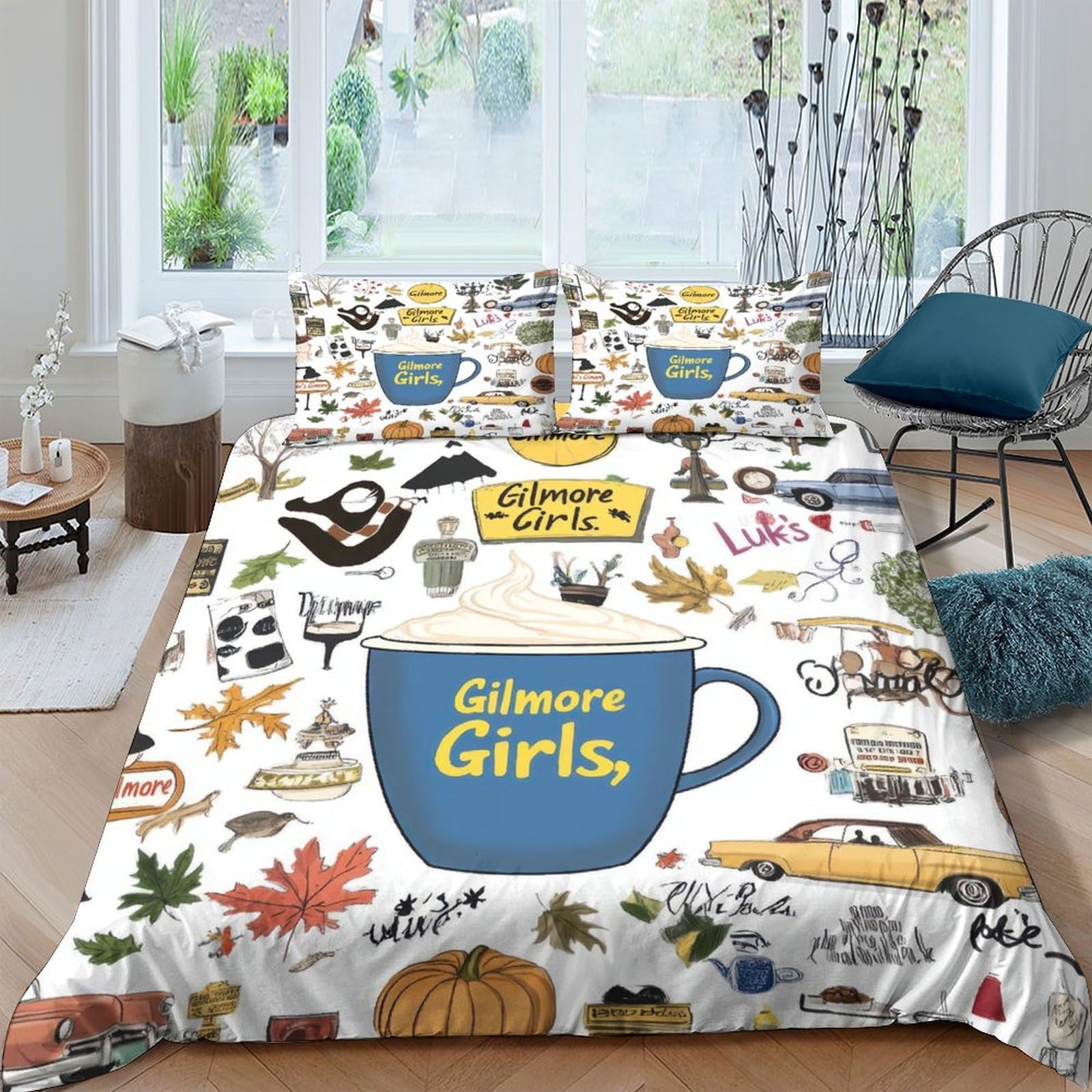 Ctjqhvkz Style-10 3D Printed Coffee Cup Cartoon Fitted Sheet Microfiber Soft Autumn Leaves Bed Cover For Bedroom Guest Room Decor Single（135X200cm）