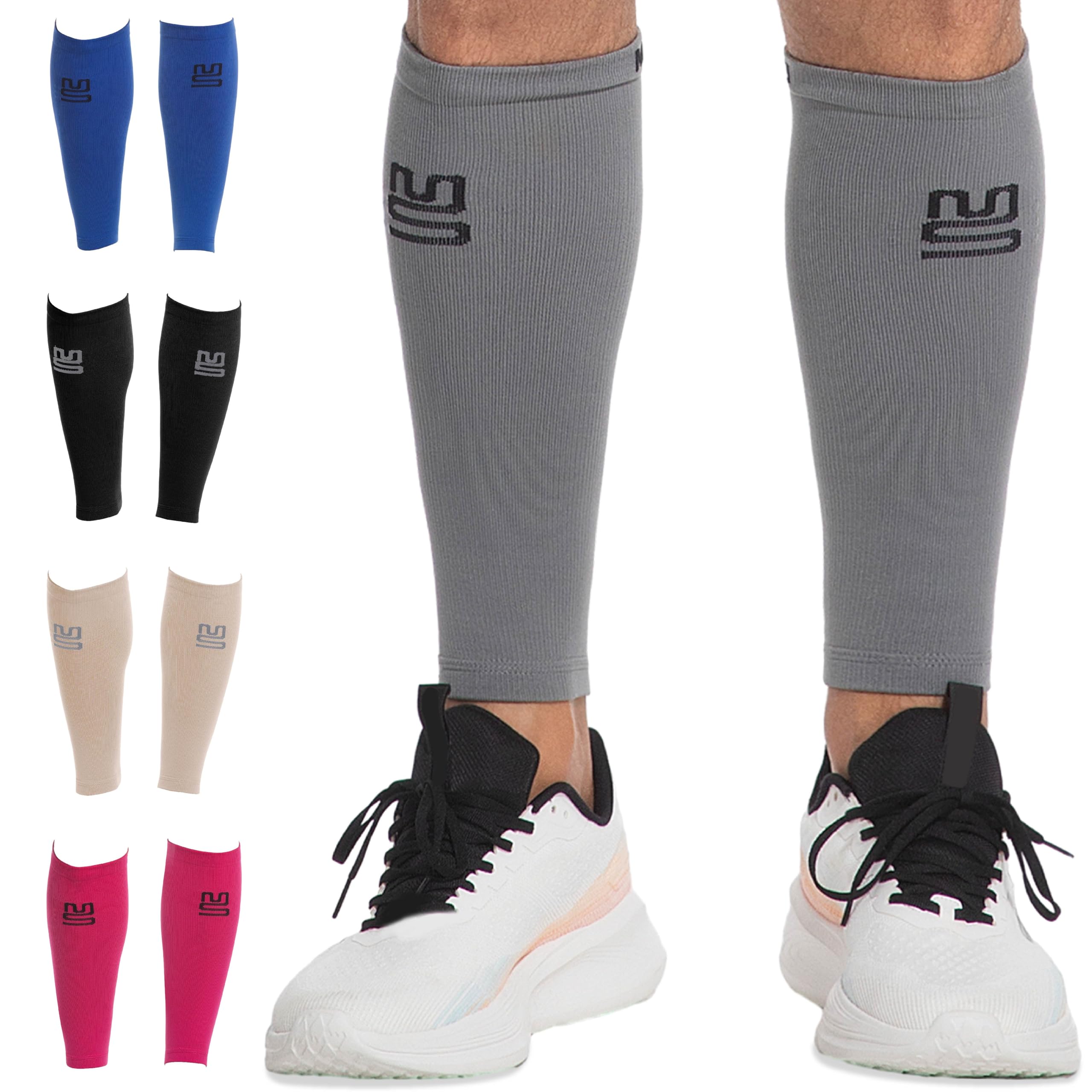 Modetro Sports Calf Compression Sleeves for Men Women - 20-30mmhg Shin Splints Support - Calf Support Grey SM