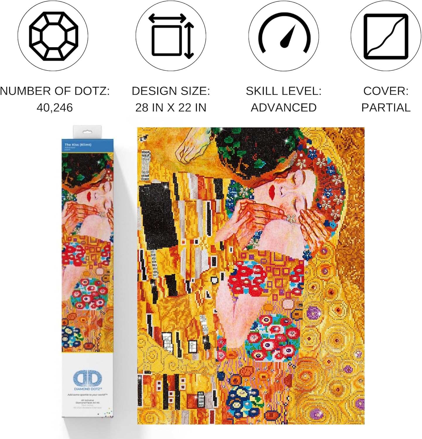 DIAMOND DOTZ The Kiss (Klimt) Diamond Painting Kits for Adults - Diamond Art Kits a Relaxing Creative Craft Kit with Dotz Gems 28x22