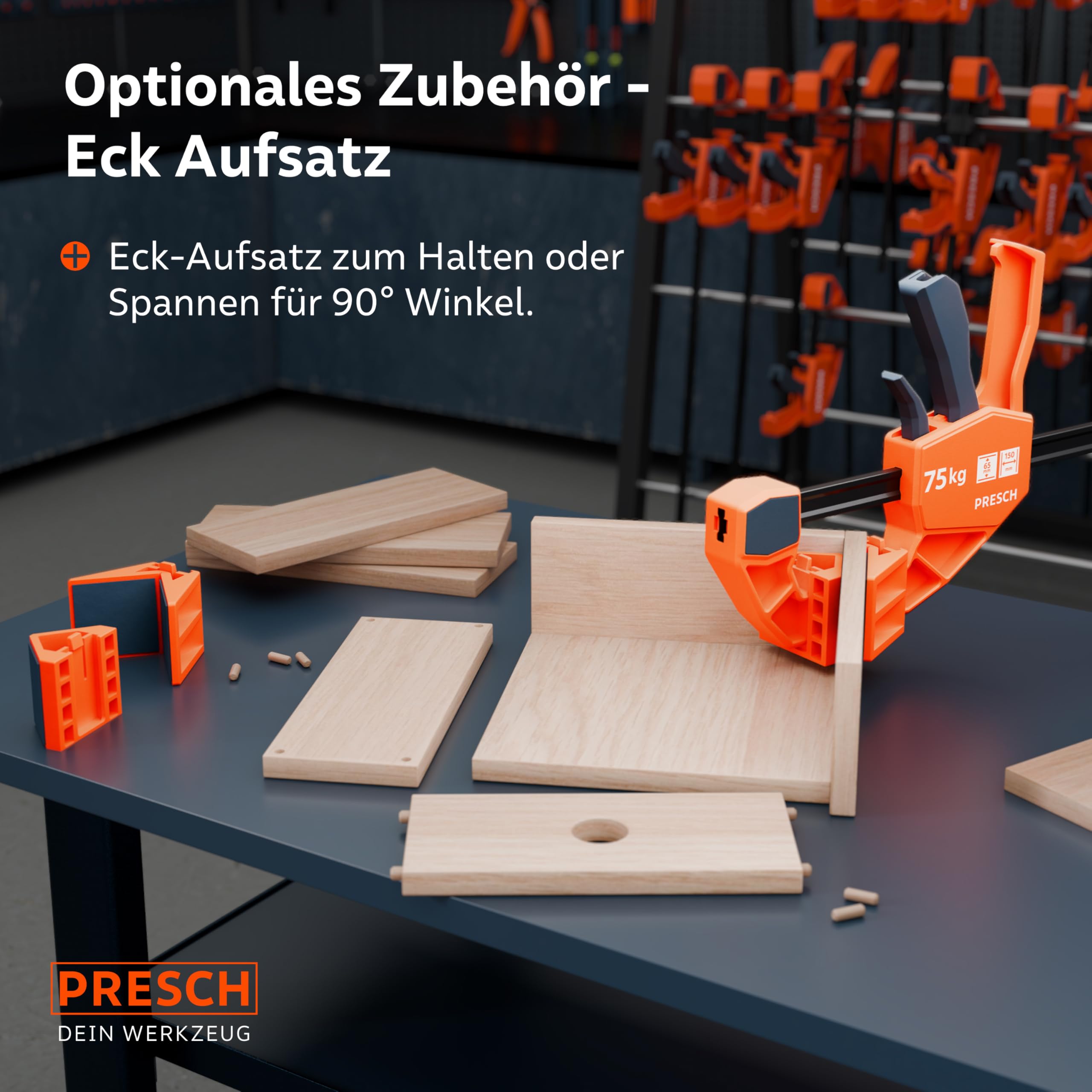 PRESCH Einhandzwingen 150mm & 300mm 4 Stk. – Zwingen Set mit 75kg Spannkraft für sofortiges Fixieren – Robuste Schnellspannzwingen dank Carbonstahl & glasfaserverstärktem Gehäuse – Mit Spreizfunktion