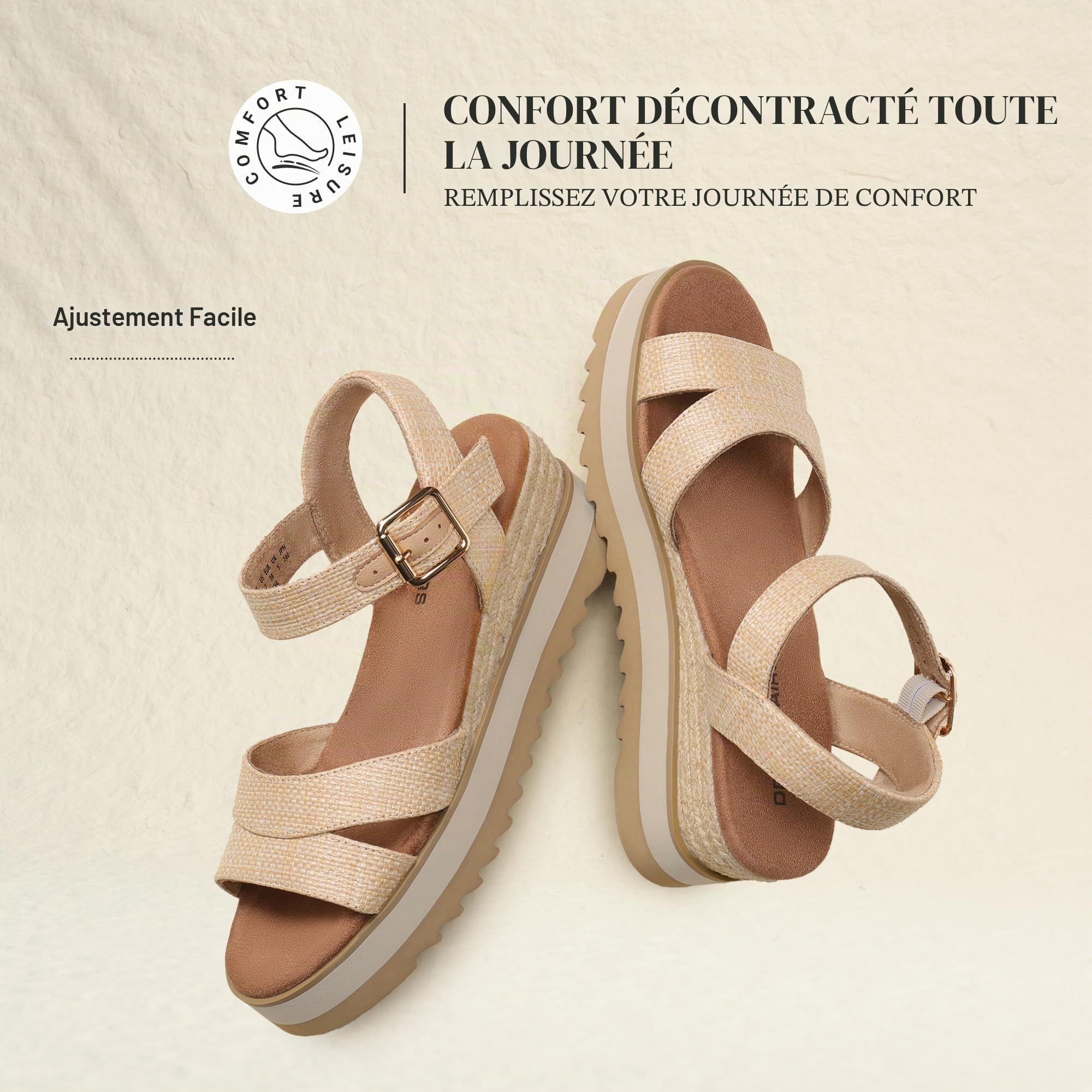 DREAM PAIRS Sandales Compensées Femme Confortables Respirantes Espadrilles Plateforme Sandales Femme Bride Cheville Réglable Chaussures Été Mode Vacances Plage