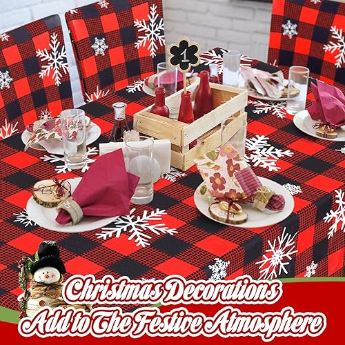 Miniatura 5 de Preboun Juego de 7 manteles de Navidad para silla, fundas para sillas de Navidad, decoración rectangular a cuadros con copos de nieve, a prueba de