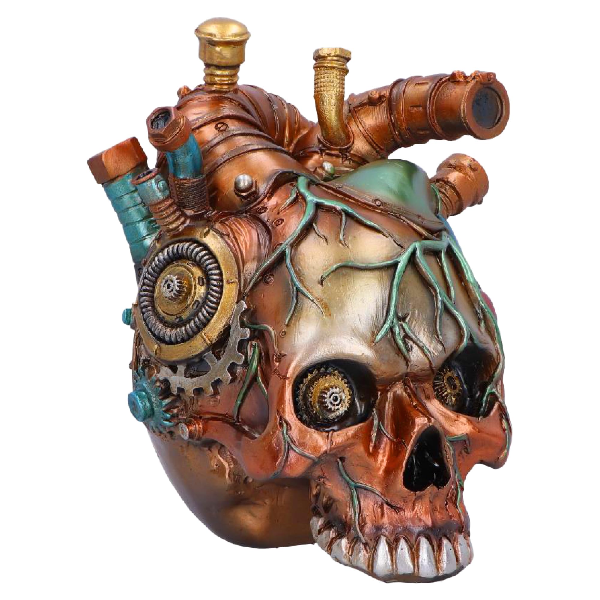 Nemesis Now Cardiac Cranium - Steampunk Skull, Mechanical Heart Skull Figurine with Clockwork Gears & Pipes, Gothic Industrial Home Decor Collectible, Hand-Painted Bronze Resin Sculpture, 17.5CM