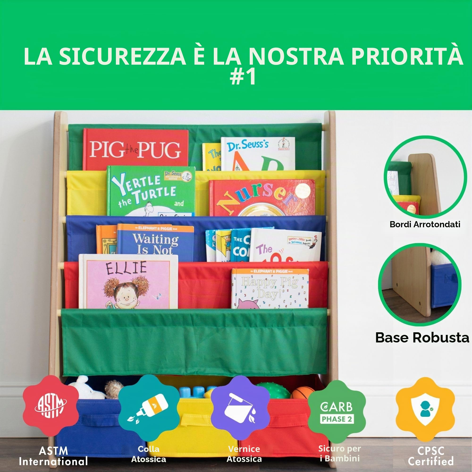HumbleCrew Libreria Bambini Vivida: Scaffale 4 Ripiani per Libri, Colori Primari Allegri, Perfetta per Camerette Creative e Organizzate dei Piccoli