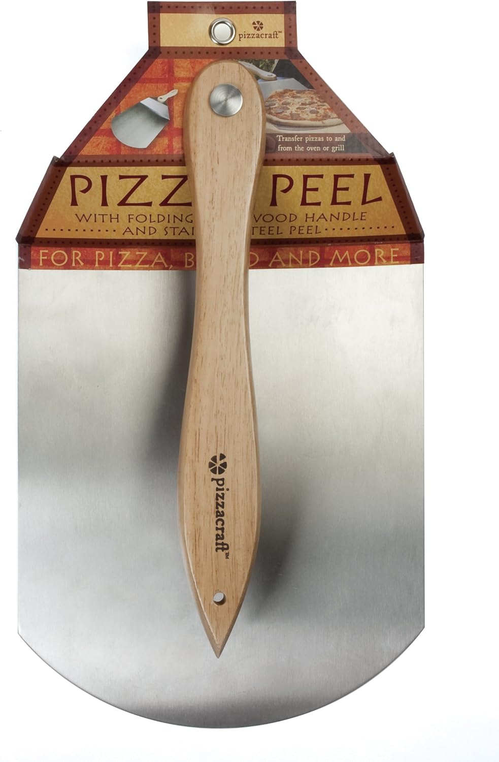 Pizzacraft Pizza Peel With Folding Wood Handle For Easy Storage (Stainless Steel) -