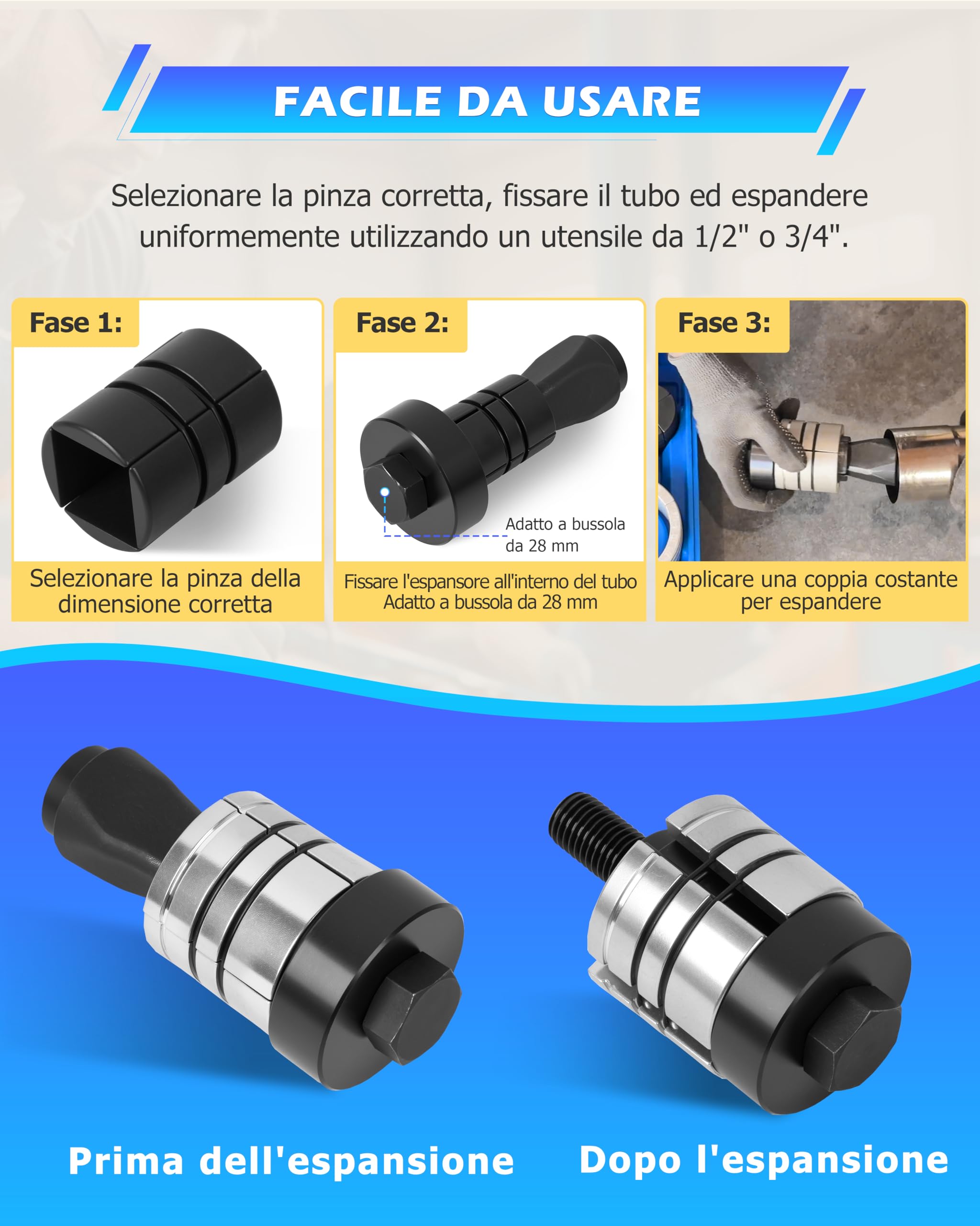 DAYUAN Kit di attrezzi per tubo di scarico, 28 mm, kit per tubo di scarico da 1-5/8 a 4-1/4 pollici, per tubo di coda
