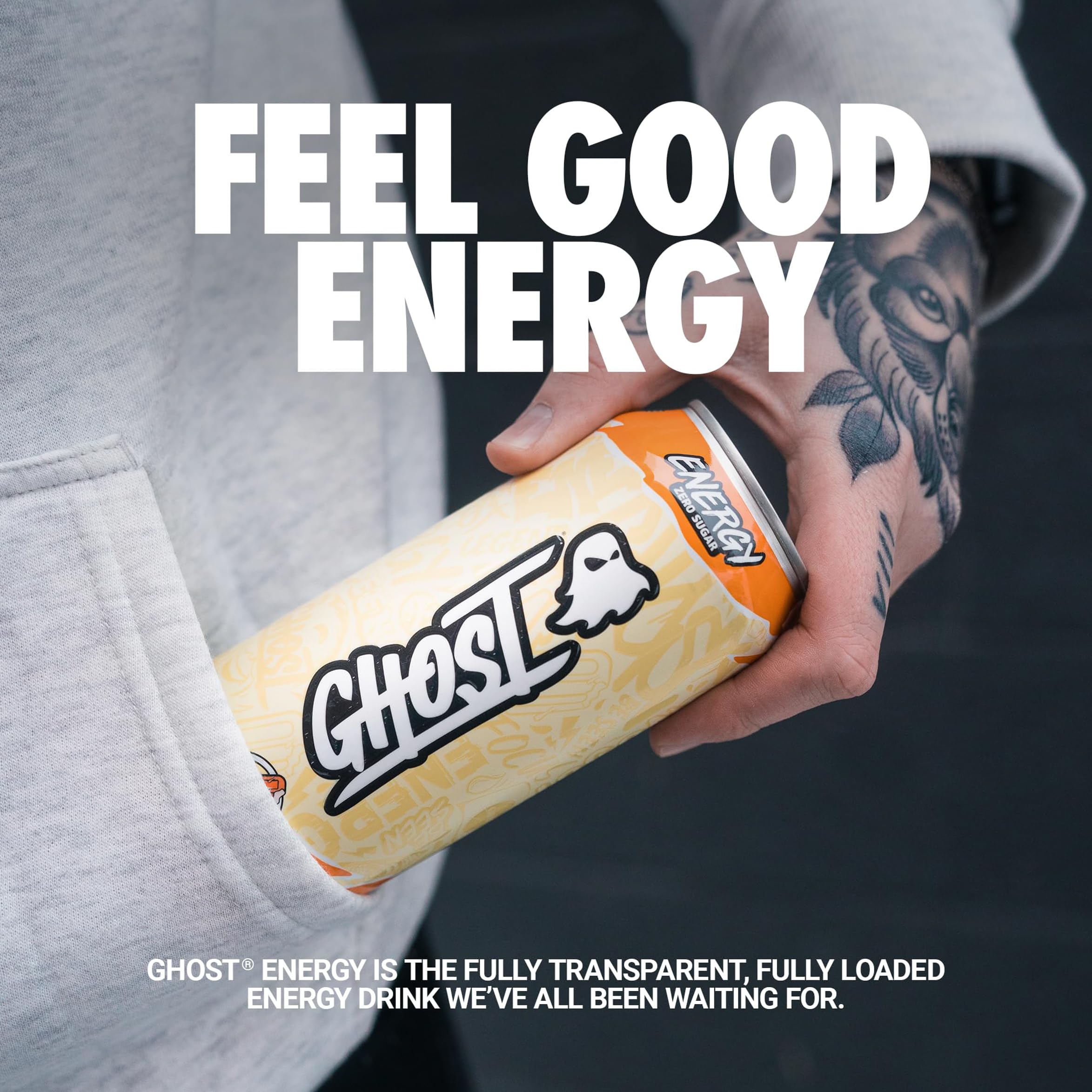 GHOST Energy Drink - Pacote com 12, Creme Laranja, Latas de 473 ml