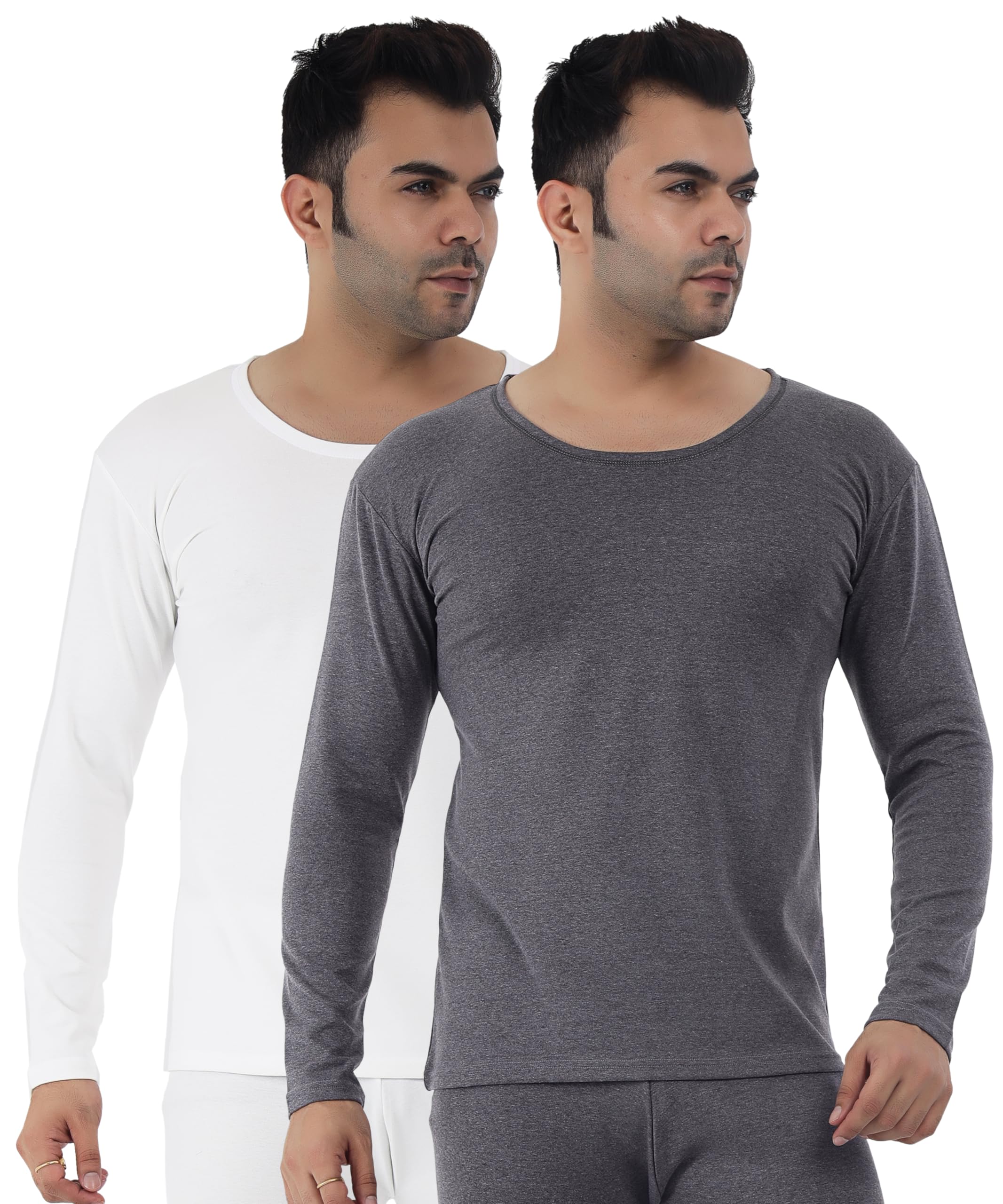 Men’s Soft Polycotton Striped Thermal Full Sleeve Round Neck Top| (Pack of 2)-image-8