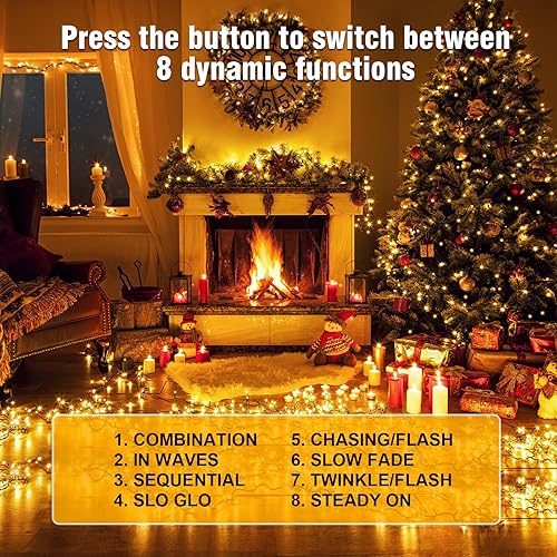 Miniatura 3 de Nisocy Guirnalda de 200 luces LED impermeables, exteriores, blanco cálido, con enchufe, árbol de Navidad, conectables, patio, jardín, dormitorio,