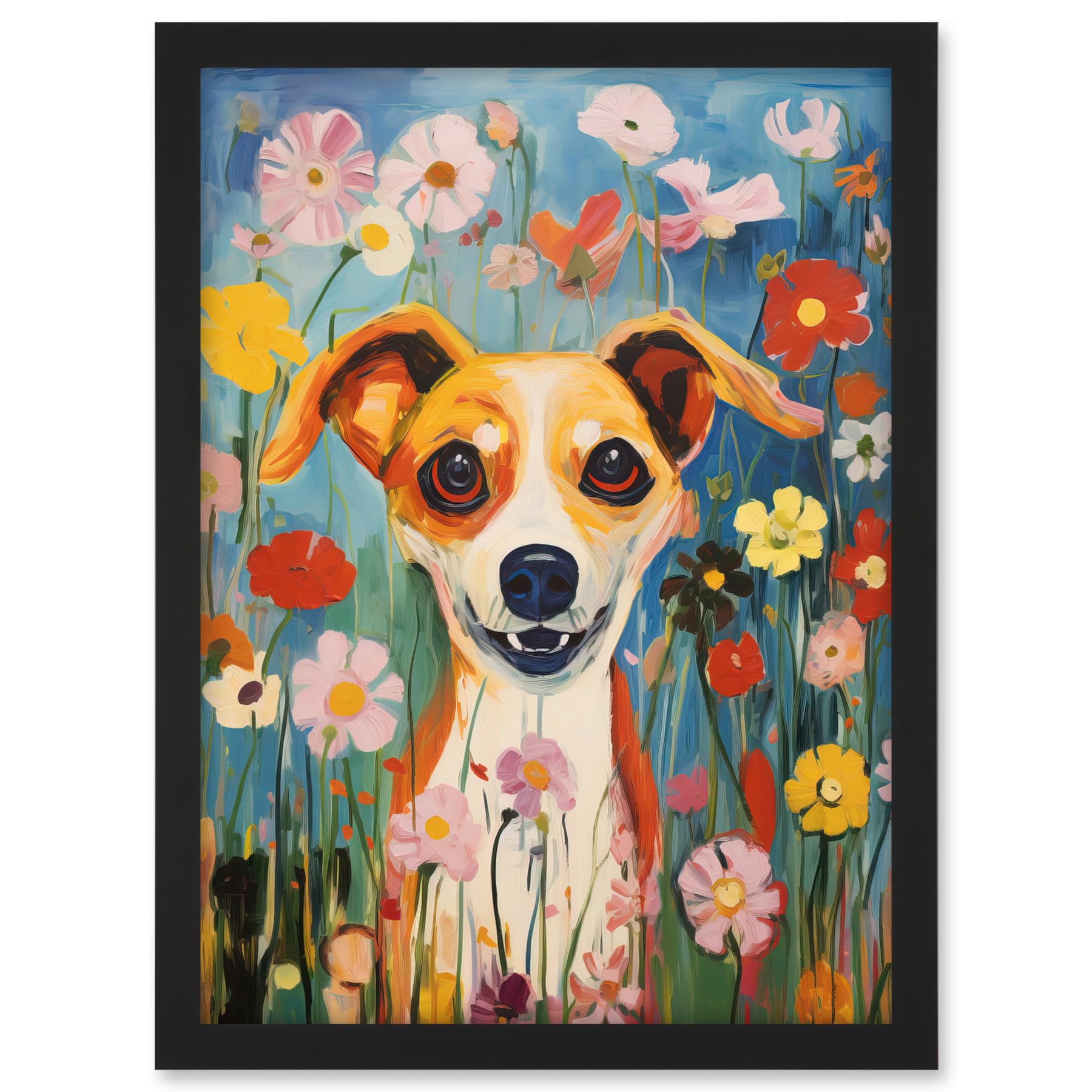 Artery8 Chihuahua in the Wildflowers Artwork Colourful Meadow Dog Portrait Artwork Framed A3 Wall Art Print