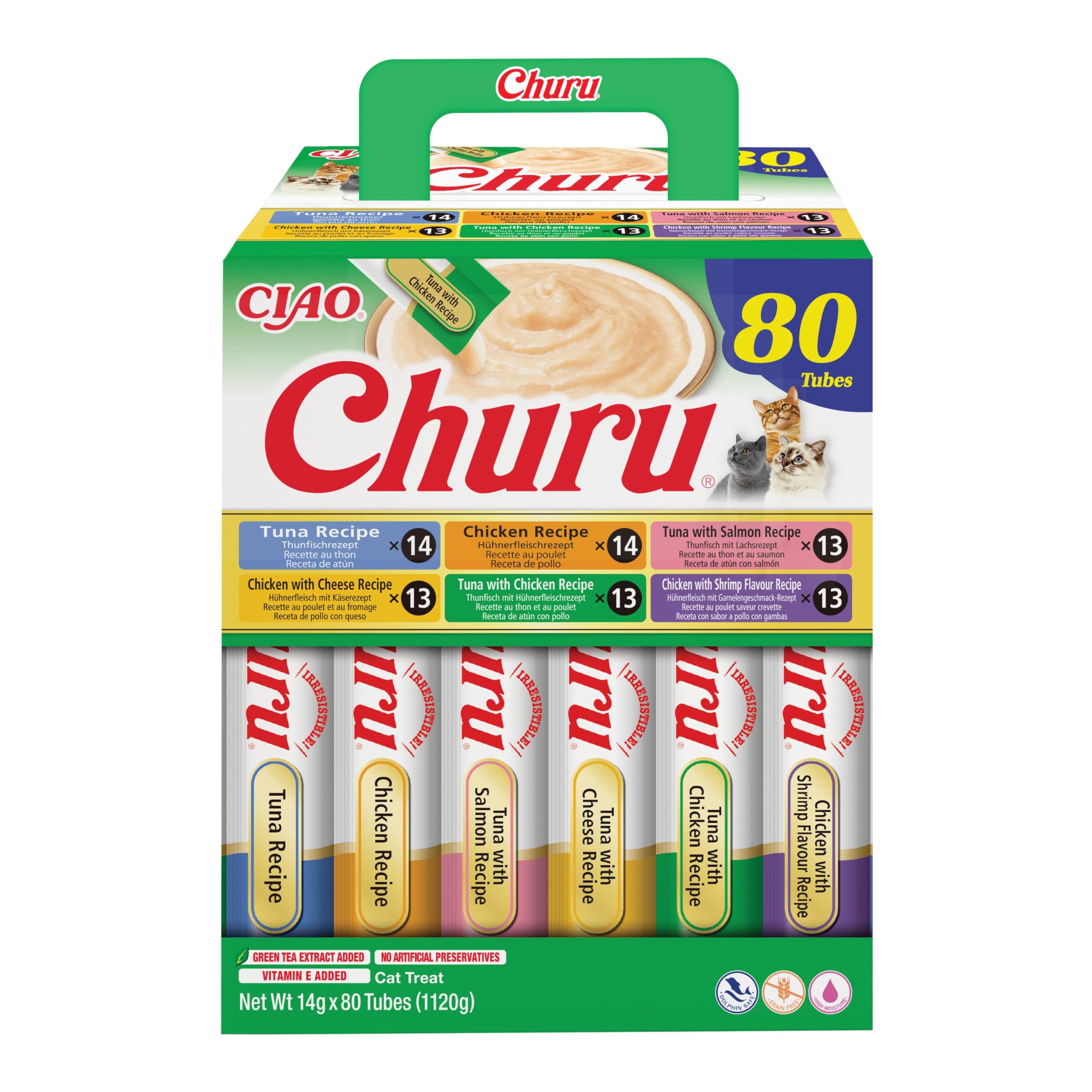 INABA Churu Cat Treat - Chicken & Tuna Variety Box - 1 Pack (80 x 14g total) / Soft & Creamy Cat Treat, Delicious & Healthy Snack, Lickable Sticks, Purée Food Topper, Natural, Grain Free