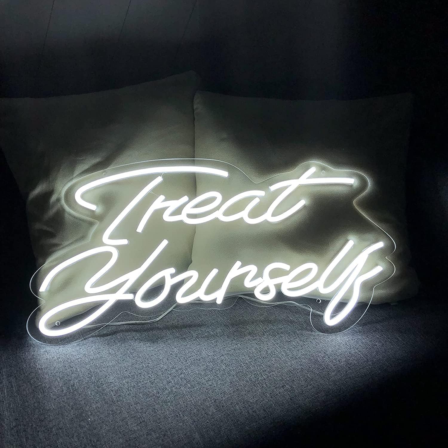 Znak neonowy LED Rozkoszuj się Neonami, Wystrój pokoju imprezowego Zasilane przez USB Białe neony LED, Wiszące na ścianie lampki nocne Szyld, 42X15cm
