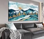 VEAEE Framed Flowers Canvas Wall Art - Indigo Floral Canvas Pictures, Living Room Wall Decor, Botanical Canvas Prints Painting Abstract Artwork Bedroom Office Home Decor 100L x 50W cm