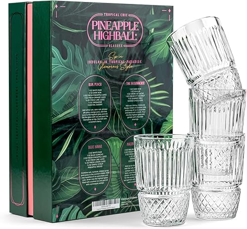 Miniatura 7 de GLASSIQUE CADEAU Vasos de cóctel vintage de ginebra y ron de piña, juego de 4, vasos de cristal pesados de 12 onzas de alto para beber bebidas