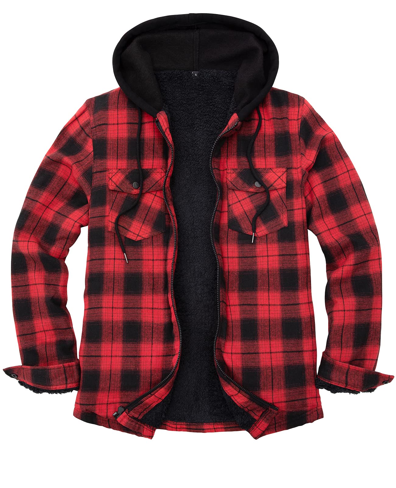 ZENTHACE Mens Sherpa Lined Flannel Shirt Jacket with Hood,Full Zip