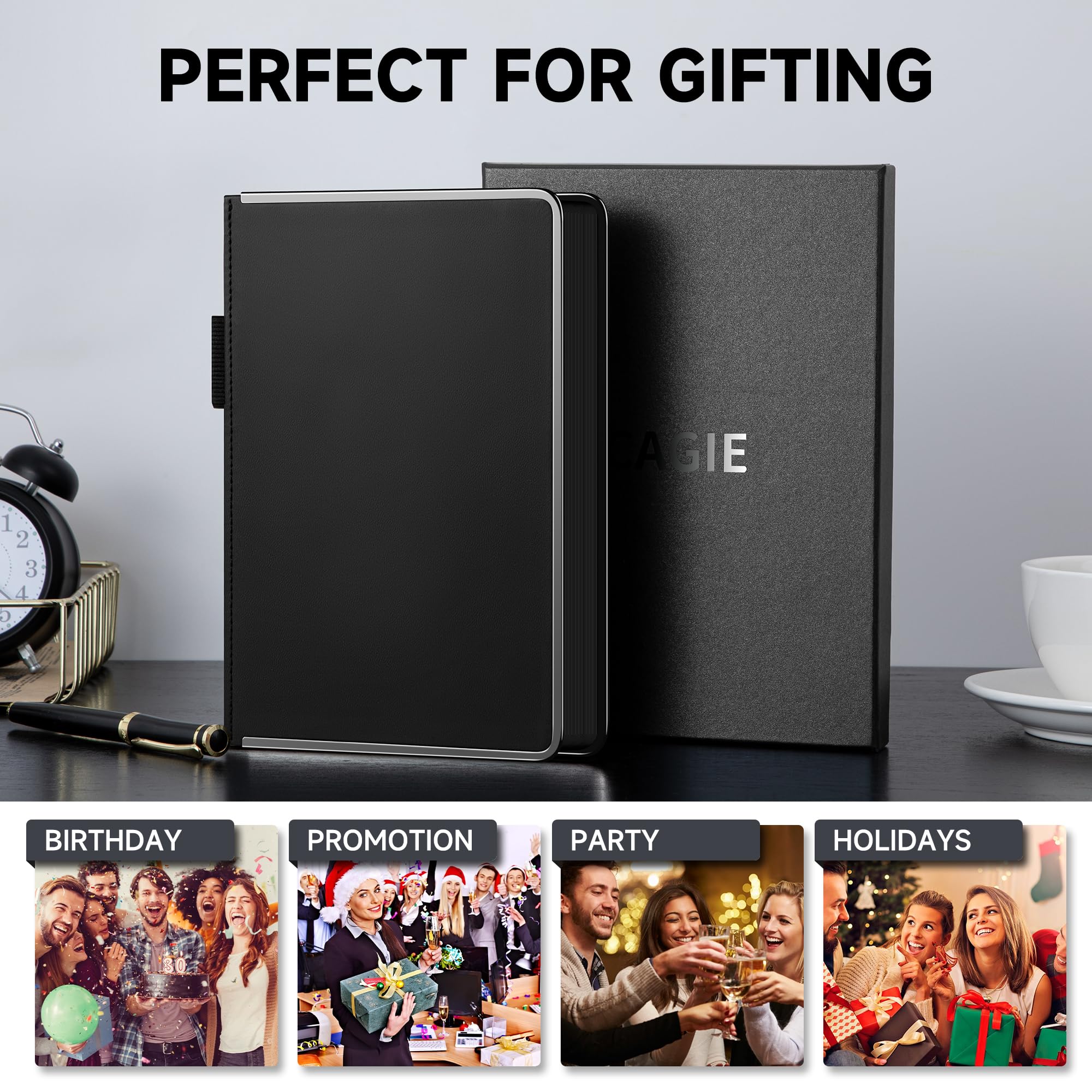 MINICAGIE Diario de cuero para hombres y mujeres, regalos de 288 páginas, 100 g/m², papel grueso, cuaderno A5, cuaderno de tapa dura para escribir, cuadernos para el trabajo, tomar notas, diario, 14.7