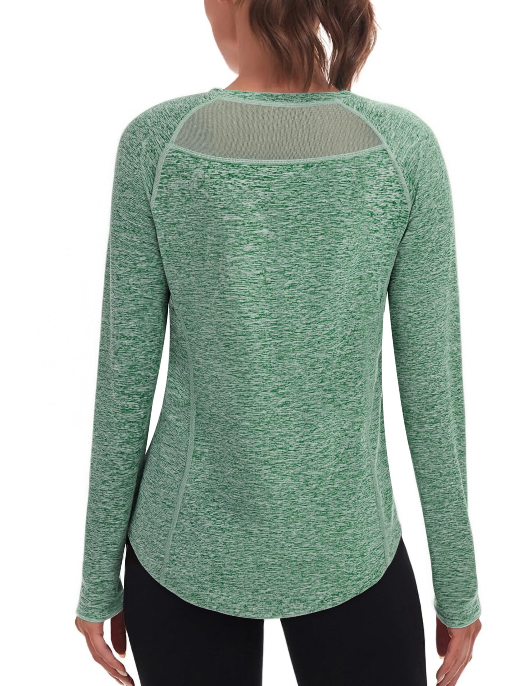 Wayleb Damen Langarmshirt Sport Rundhals Mesh am Rücken Belüftend Basic Top für Intensives Workout und Fitness Training Shirt S-XXL