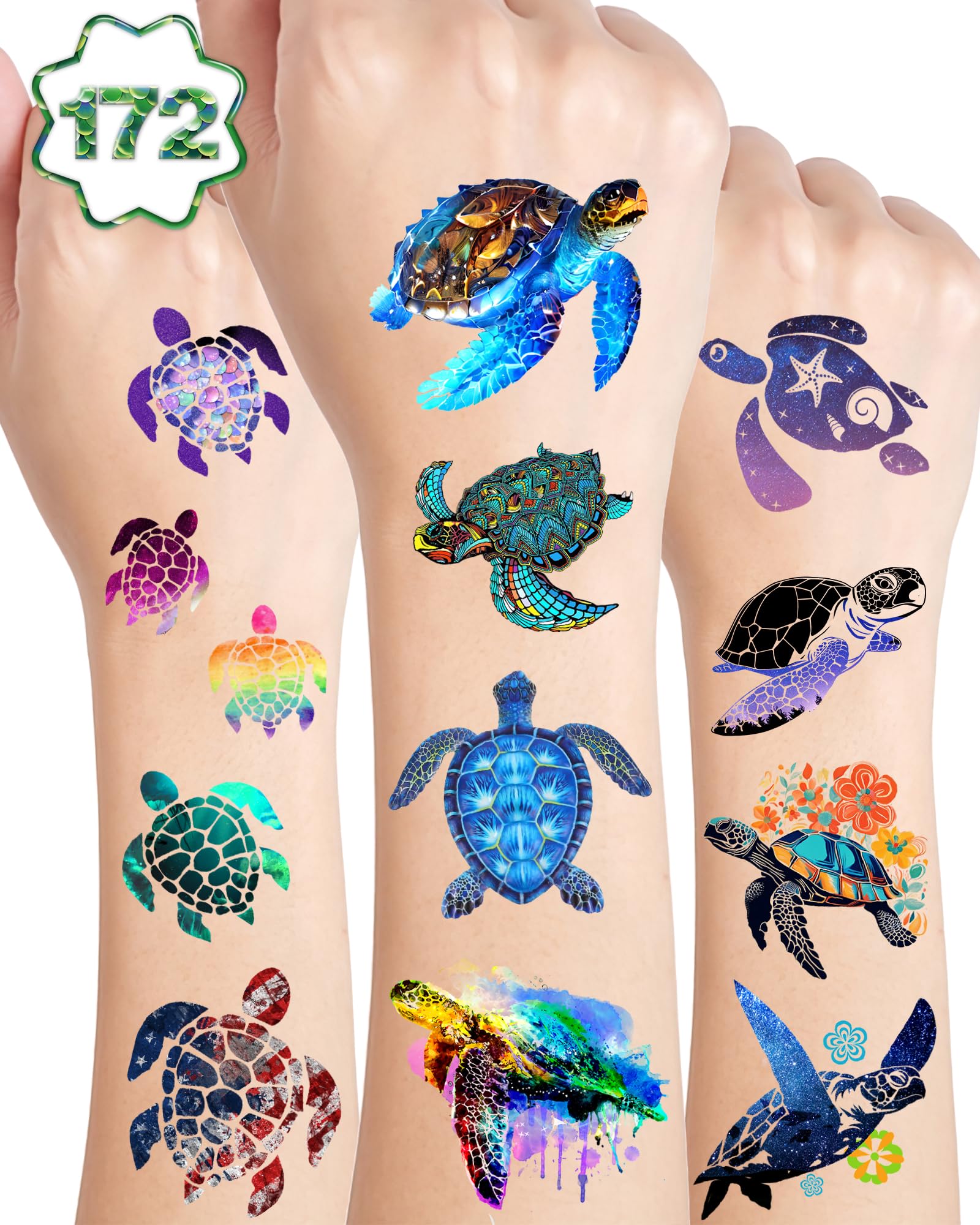 Turtle Temporary Tattoos,20 Sheets 172 Pieces Turtle Themed Tattoos Stickers Party Decoration Supplies favors Body Art for Kids Adults