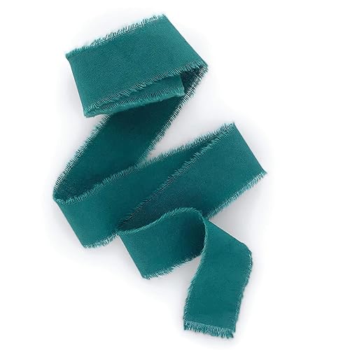 Miniatura 95 de Dark green 1 inch wide 5 yds frayed edges handmade cotton ribbon hand dyed for Rustic wedding invitation ties favors gift wrapping Party decor bows