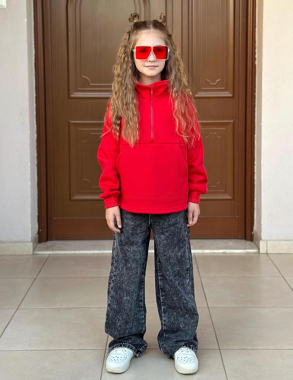 Arshiner Girls Half Zip Sweatshirt with Drawstring Hem Fleece Quarter Zip Pullover Sweatshirts Fall Clothes for Teen Girl - Image 5