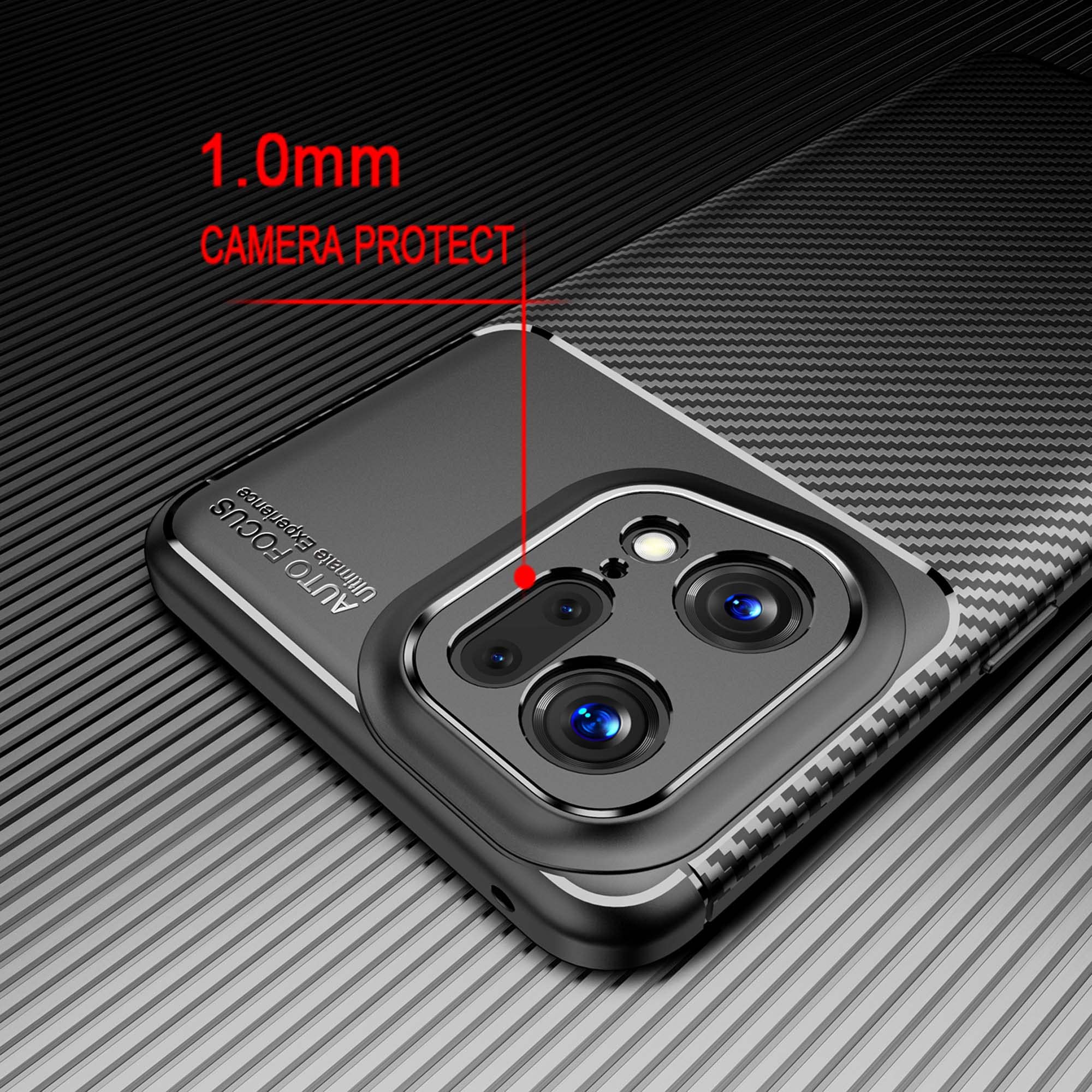 ESTH® Cover per Oppo Find X5 Lite/Reno7 5G Custodia in silicone a Antiurto 360°, Case Fibra di Carbonio Caso Antiscivolo e Anticaduta, Nero