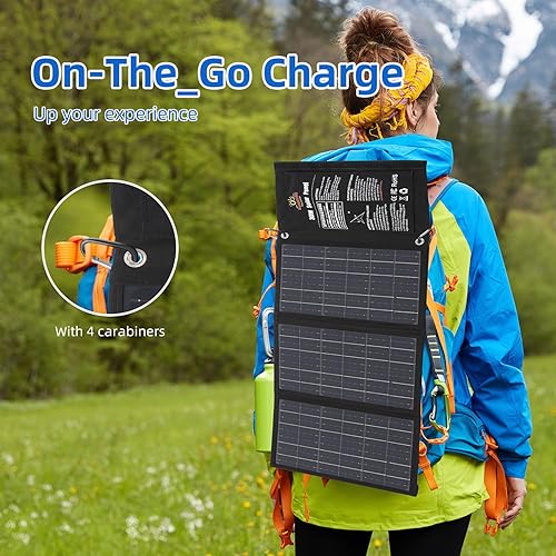 Miniatura 8 de Panel solar portátil SUNNOBE con cable 3 en 1, cargador de panel solar plegable de 30 W con amperímetro digital para campamento y senderismo,