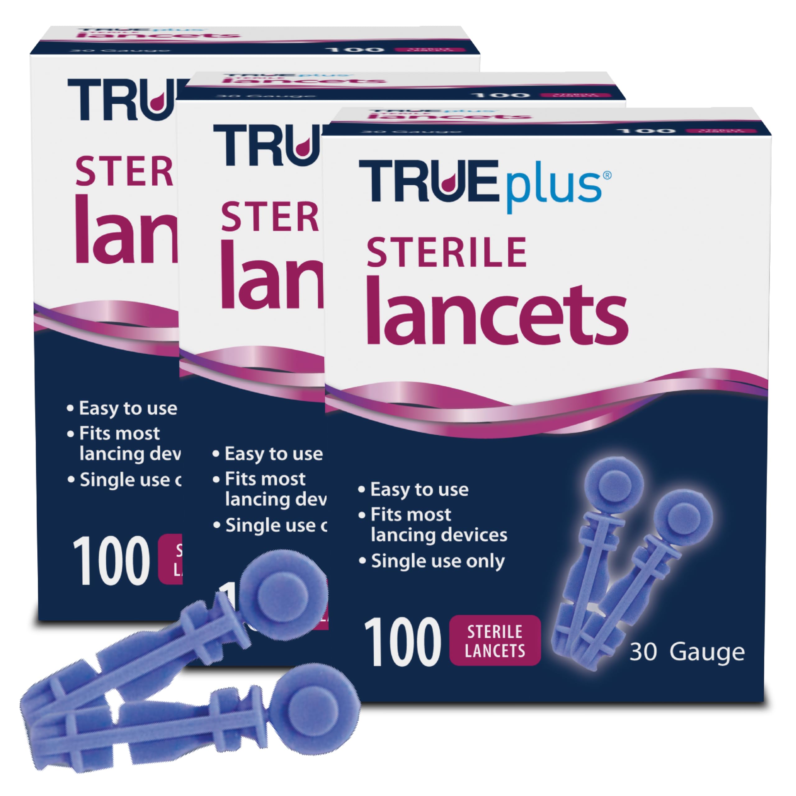 Single-Use Safety Lancets Bundle - 300 Blood Lancets (Sterile, 30g, 4 cm), TRUEplus Log Book