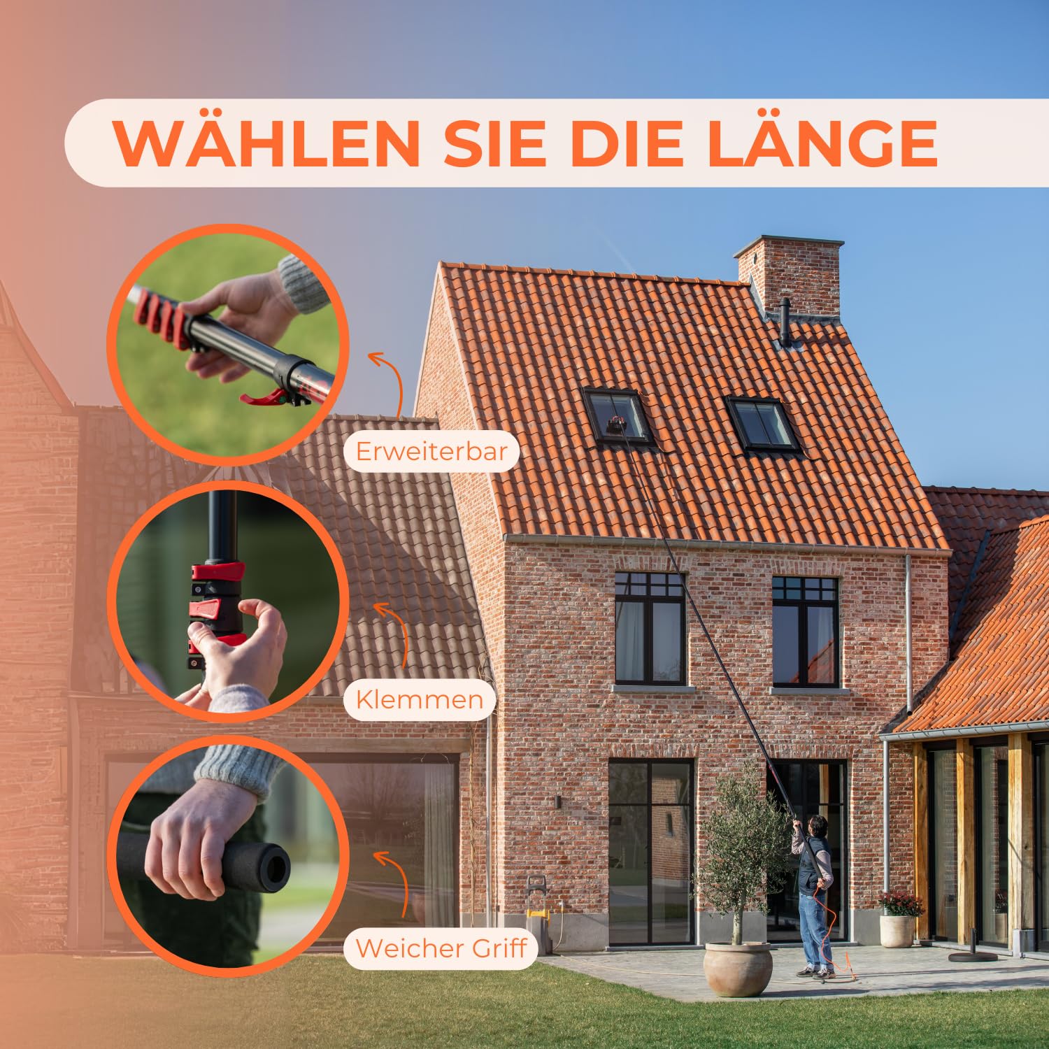 TELESKOPSTANGE 7,2 M Set für solaranlagen und Fenster - teleskopstiel wassergefüllte - Telescopic Pole