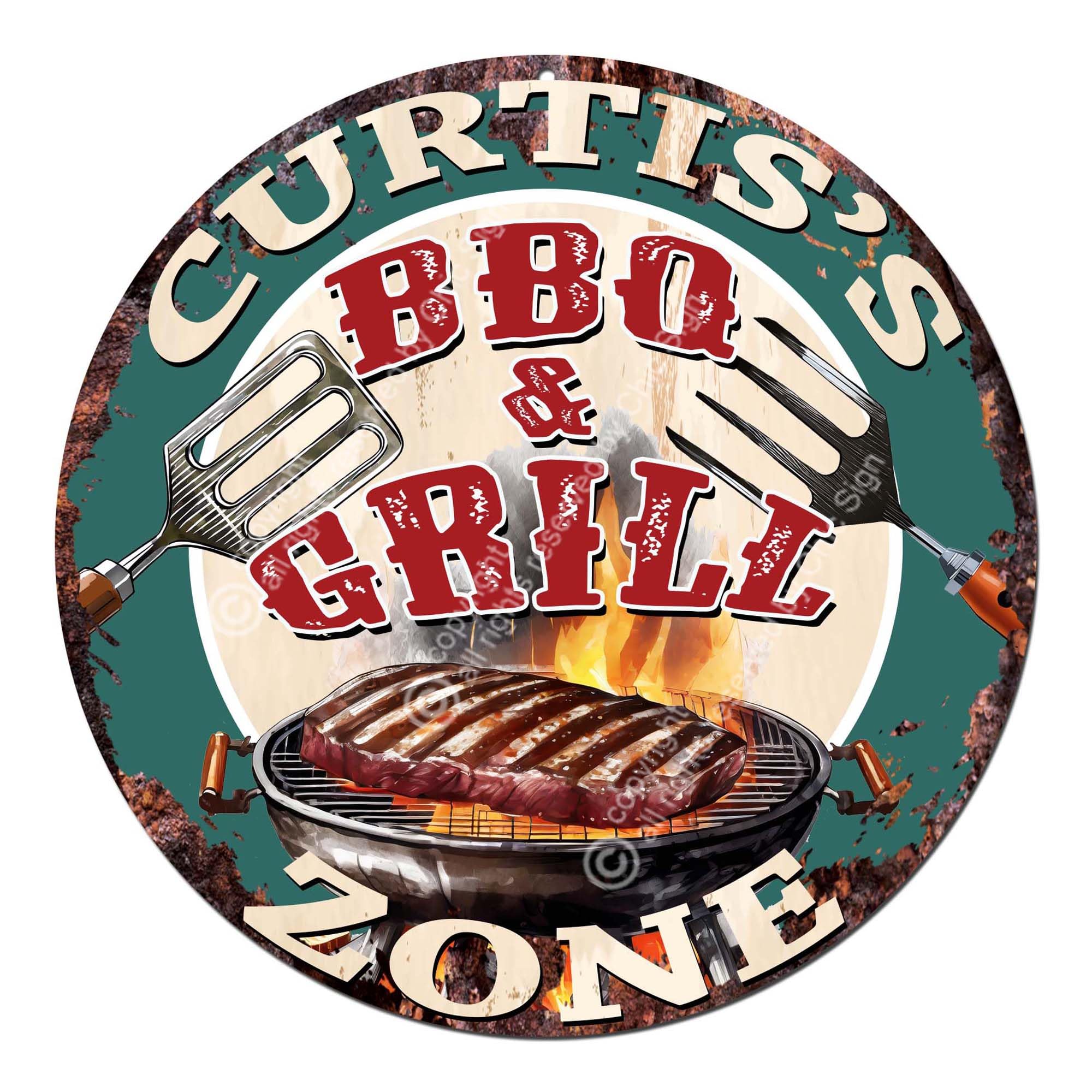CURTIS’S BBQ and Grill Zone Rustic Shabby Vintage style Birthday Valentine's Day Father's Day Christmas Gift For Bar Shed Workshop Tavern Man cave Game room