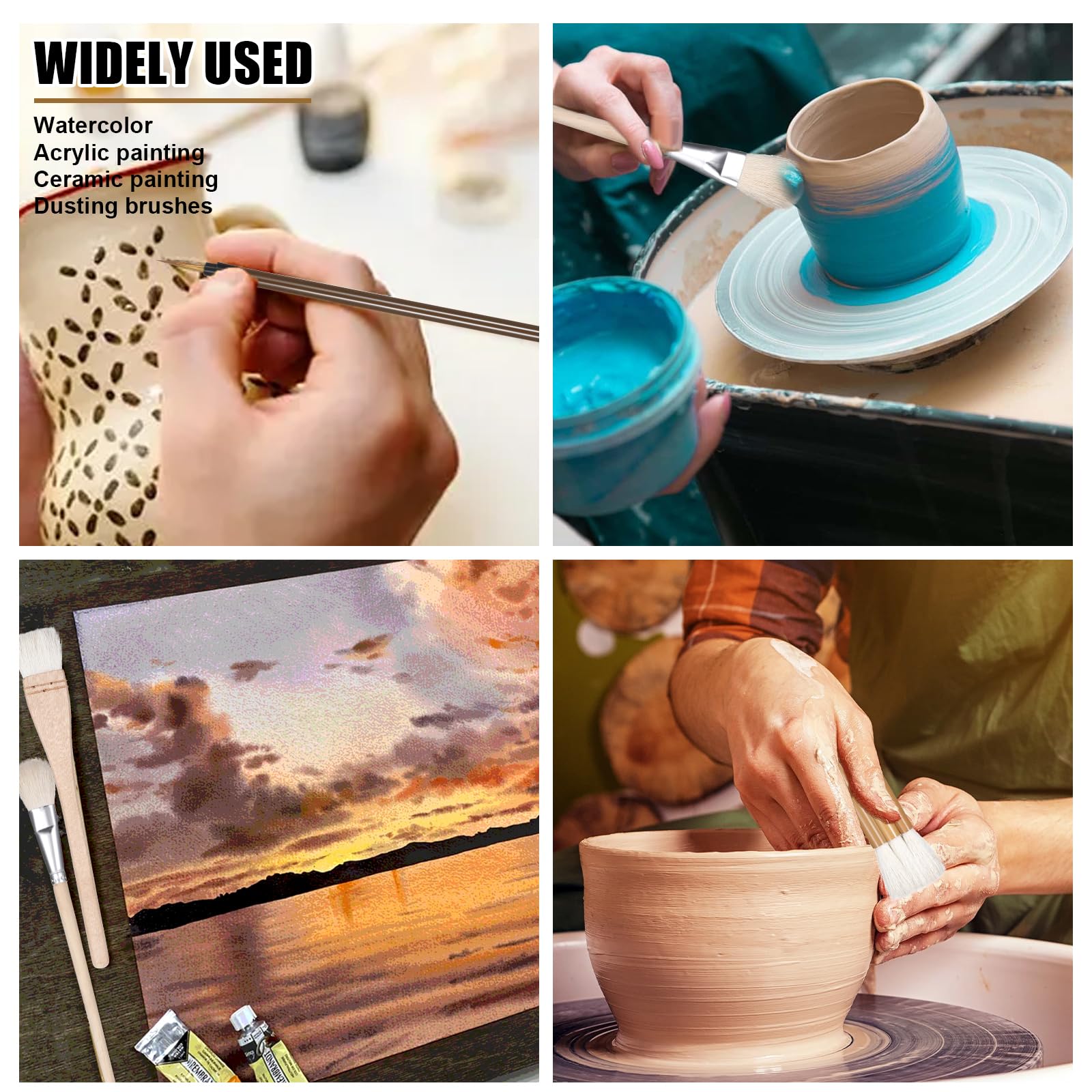 Juego de 20 pinceles de cerámica para esmalte, pinceles de cerámica de madera con mango largo, diferentes formas, herramienta de pincel de lana, acuarela, óleo, acrílico, suministros de pintura para